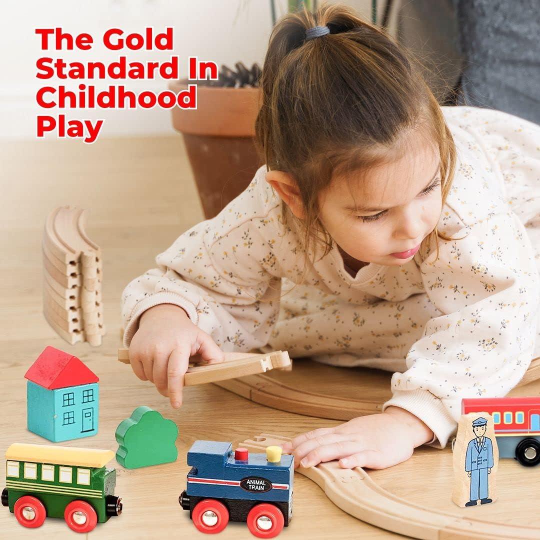 Juego de tren de madera On Track USA 35 piezas magnéticas