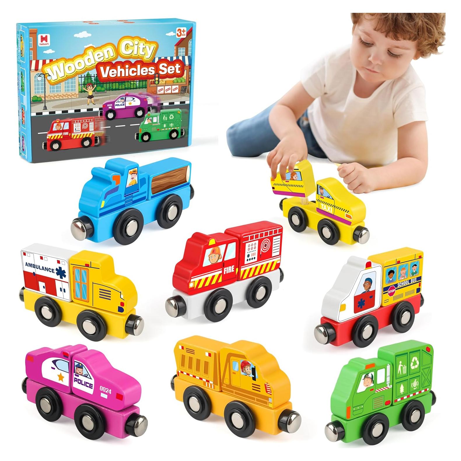 Juego de Trenes Magnéticos de Madera Helsort - 8 Piezas para Niños