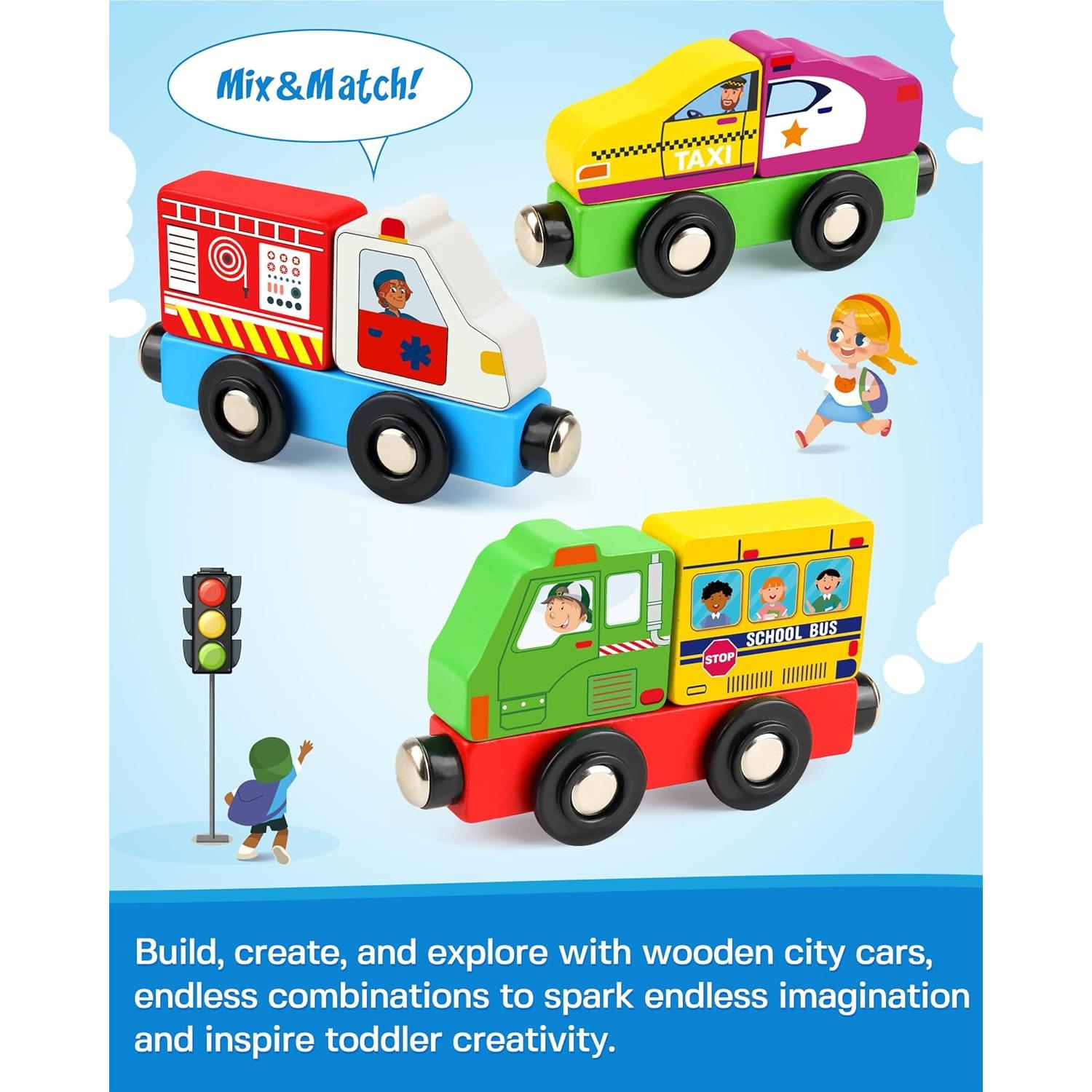 Juego de Trenes Magnéticos de Madera Helsort - 8 Piezas para Niños