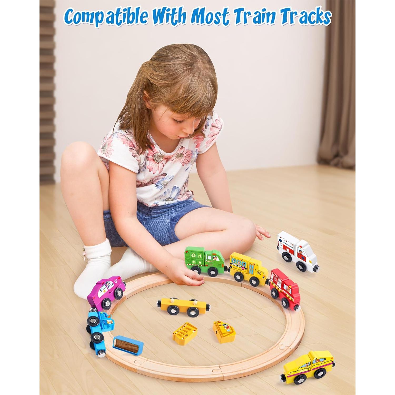 Juego de Trenes Magnéticos de Madera Helsort - 8 Piezas para Niños