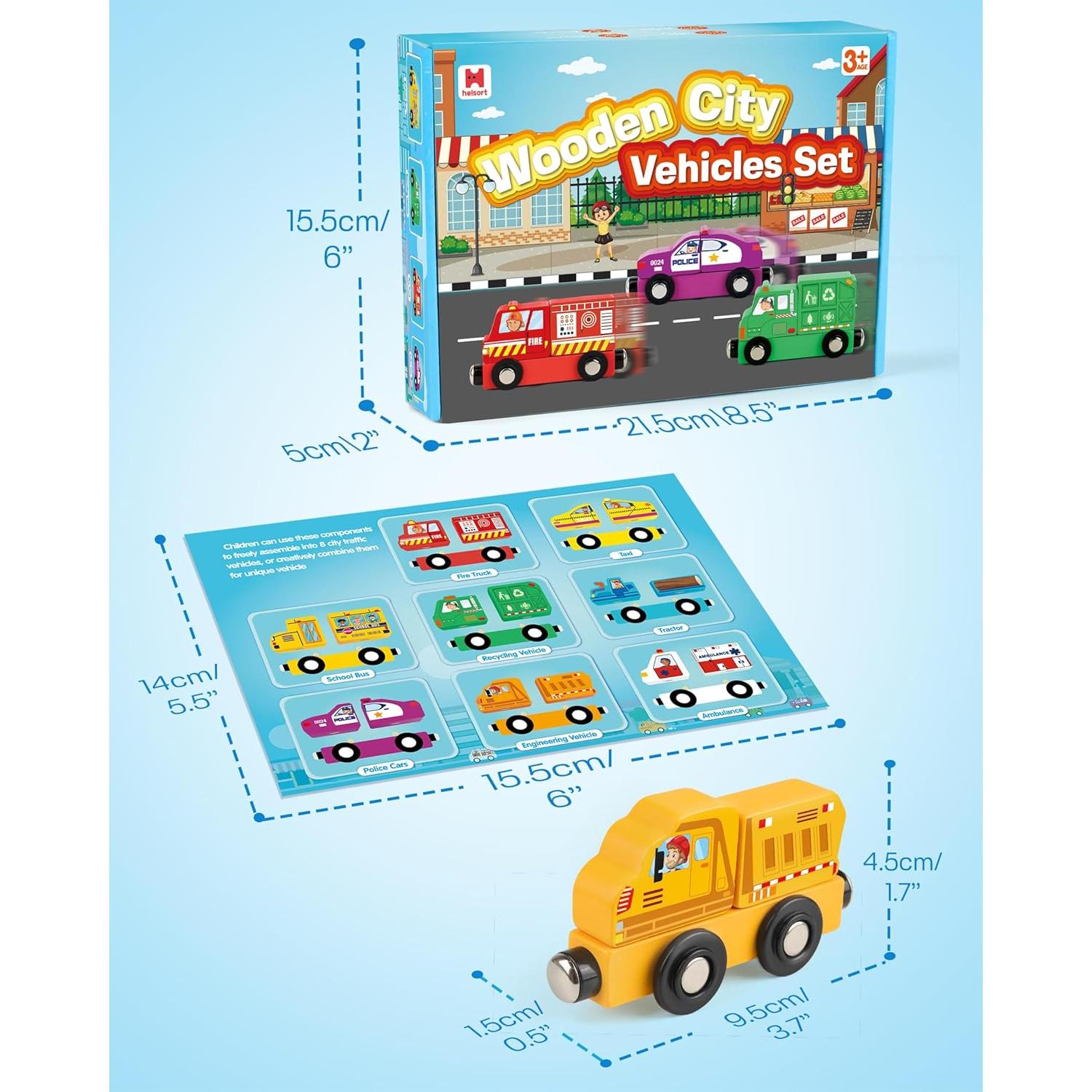 Juego de Trenes Magnéticos de Madera Helsort - 8 Piezas para Niños