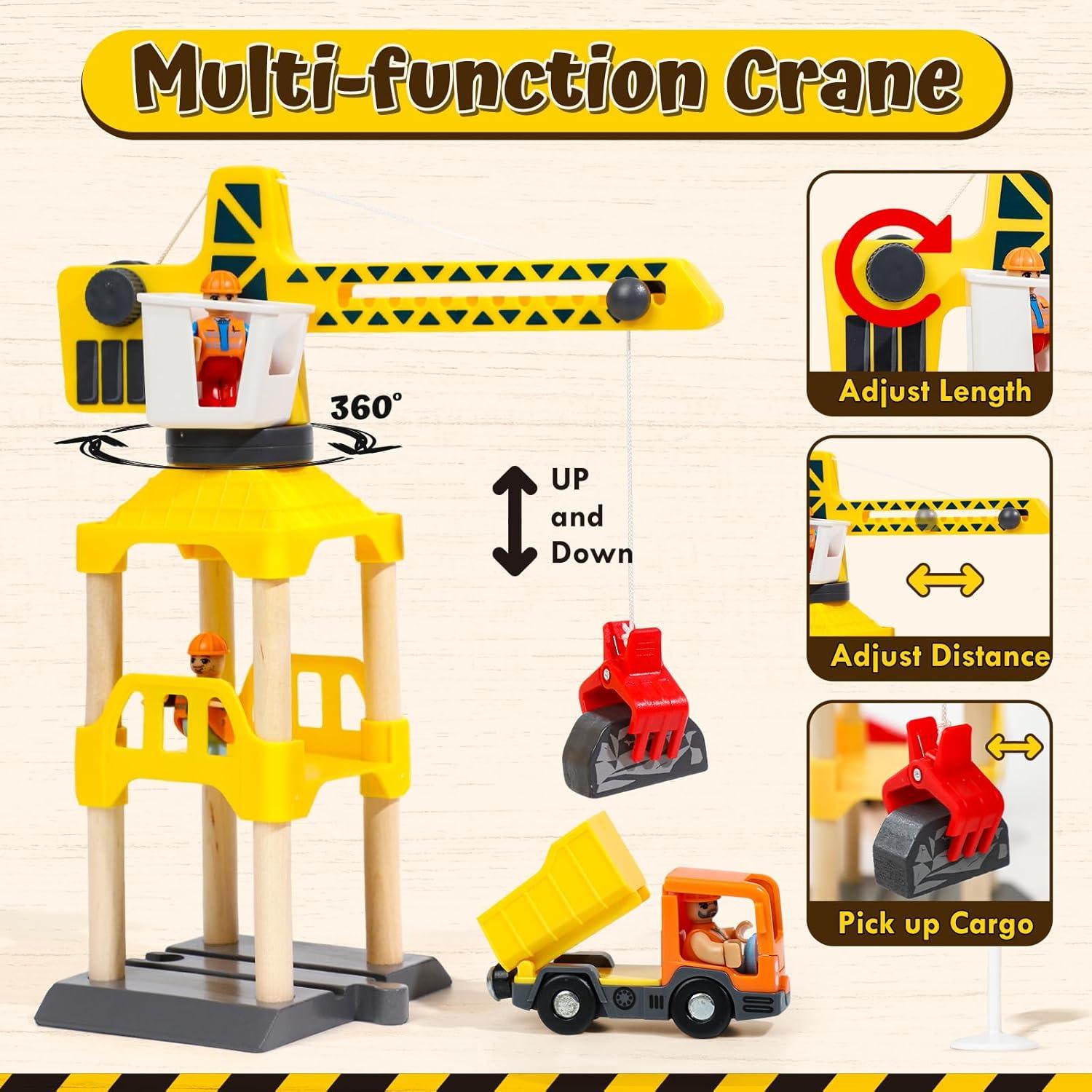 Juego de Tren de Madera Lehoo Castle con Grúa y Pistas