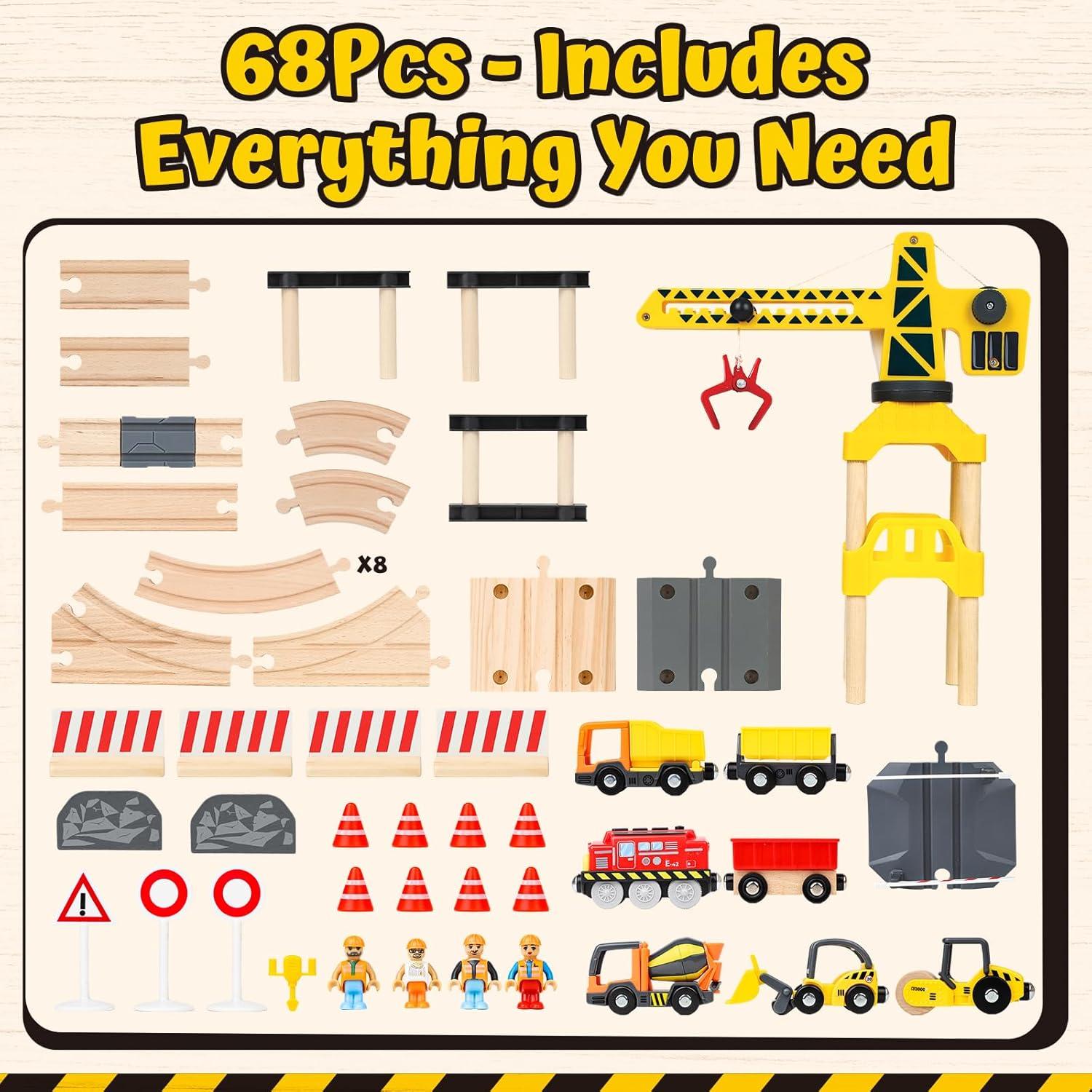 Juego de Tren de Madera Lehoo Castle con Grúa y Pistas