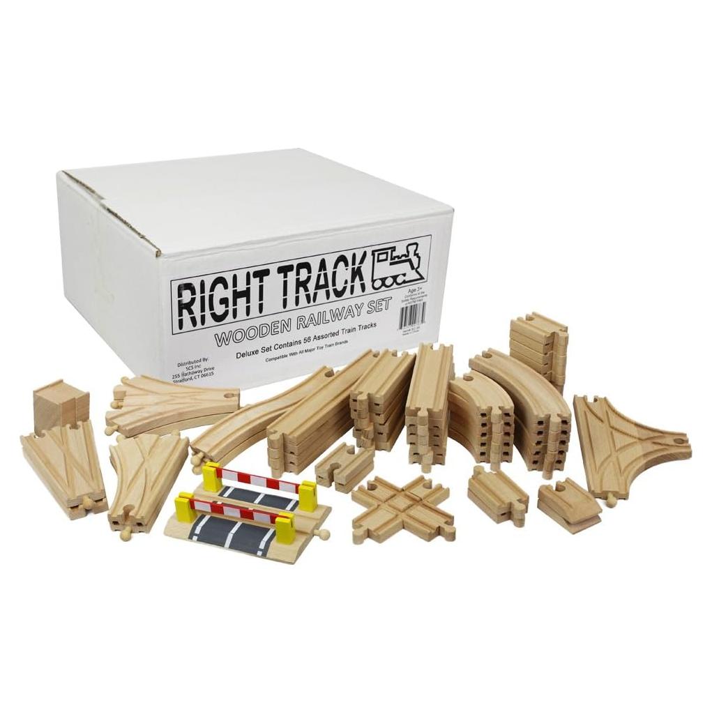 Juego de Vías de Tren de Madera Premium Right Track 56 Piezas