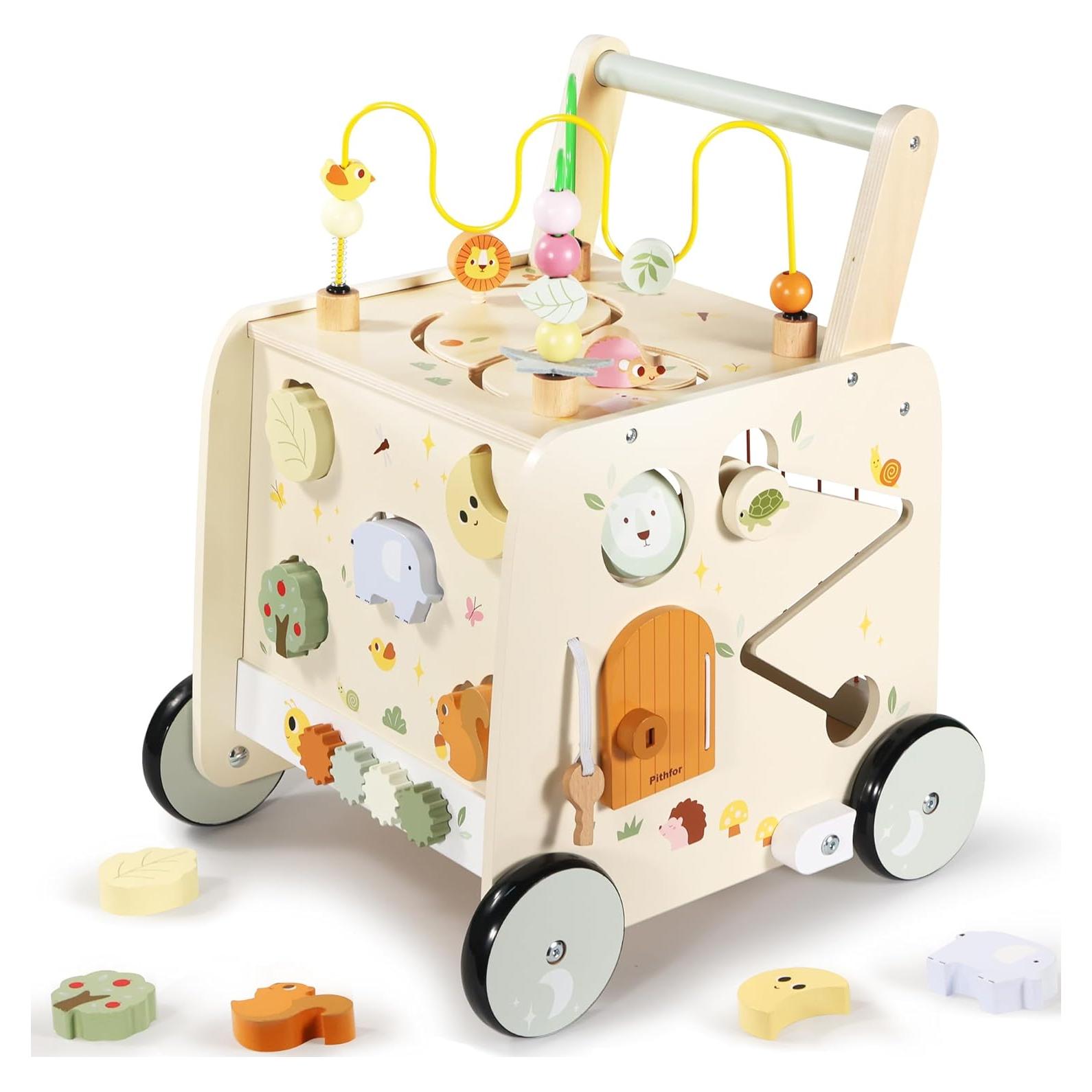 Cubo de Actividad Andador de Madera Pithfor 3 en 1 para Bebés