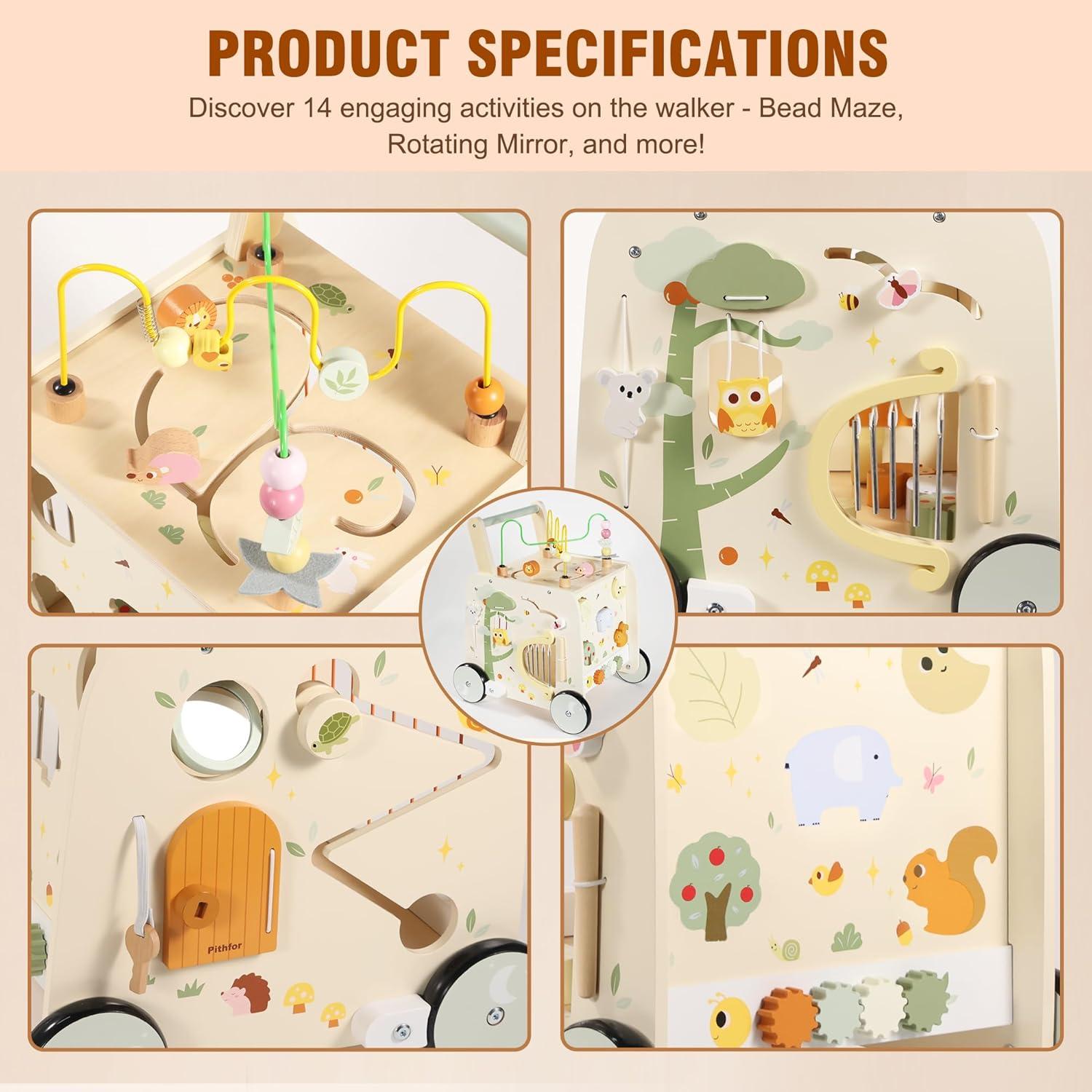 Cubo de Actividad Andador de Madera Pithfor 3 en 1 para Bebés