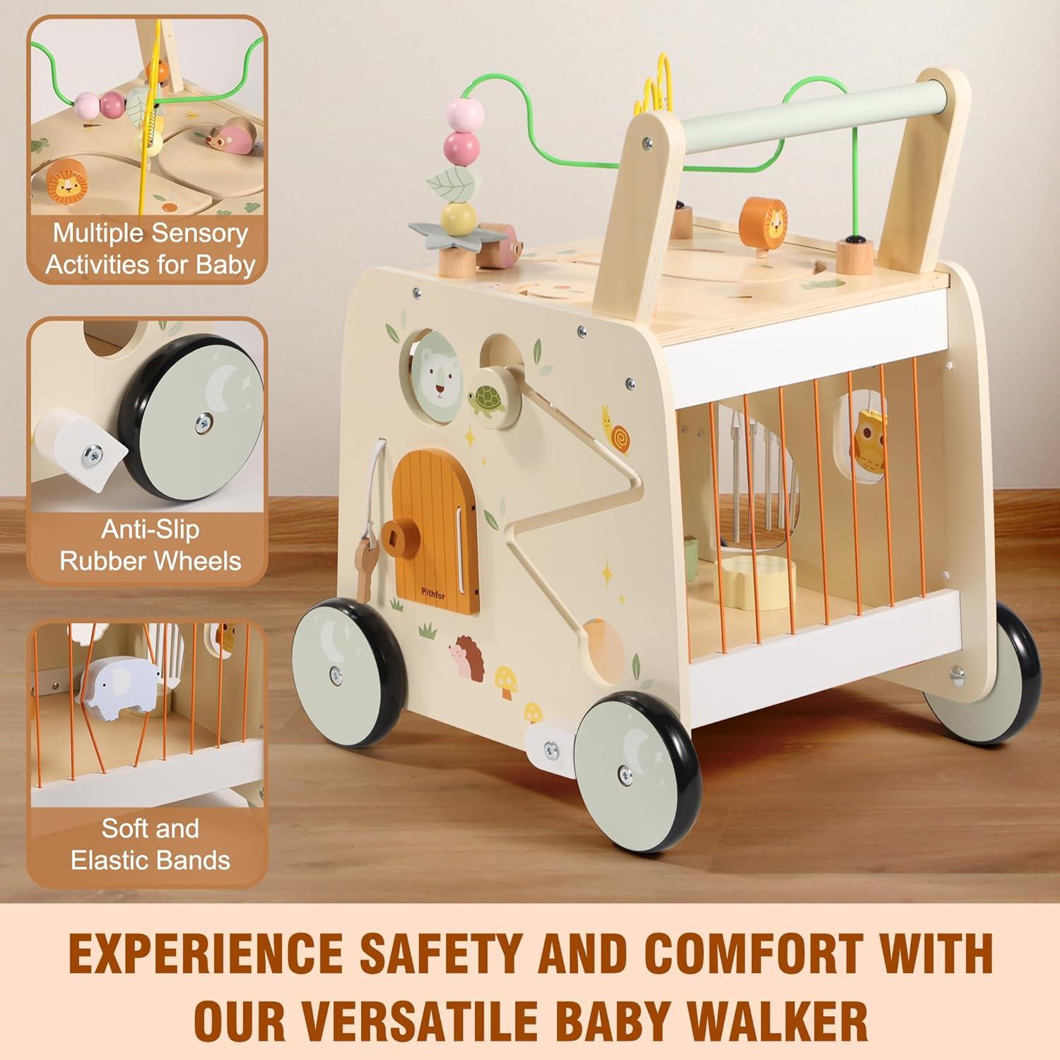 Cubo de Actividad Andador de Madera Pithfor 3 en 1 para Bebés