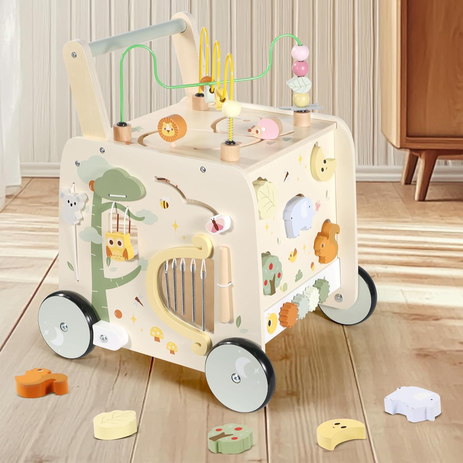 Cubo de Actividad Andador de Madera Pithfor 3 en 1 para Bebés