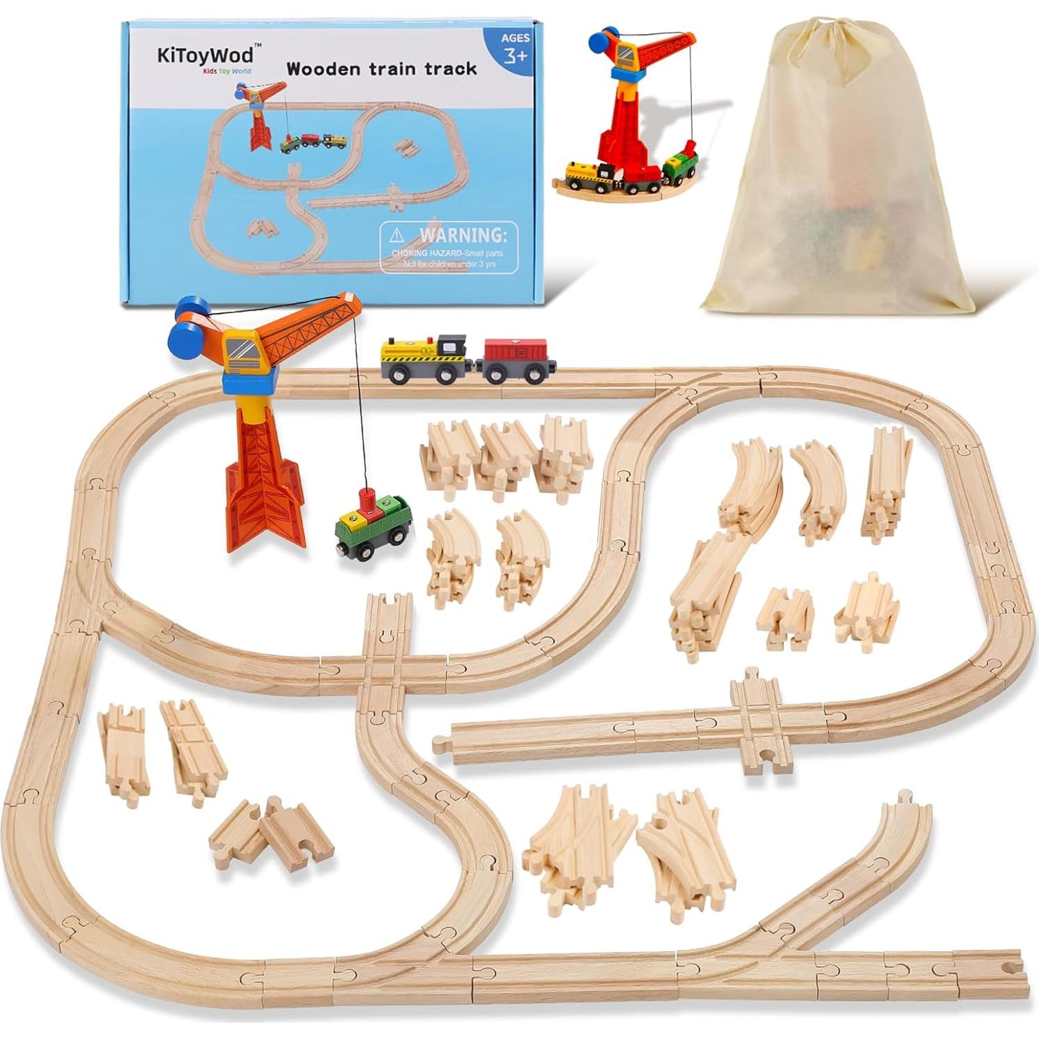 Juego de Pistas de Tren de Madera KiToyWod 62 Piezas