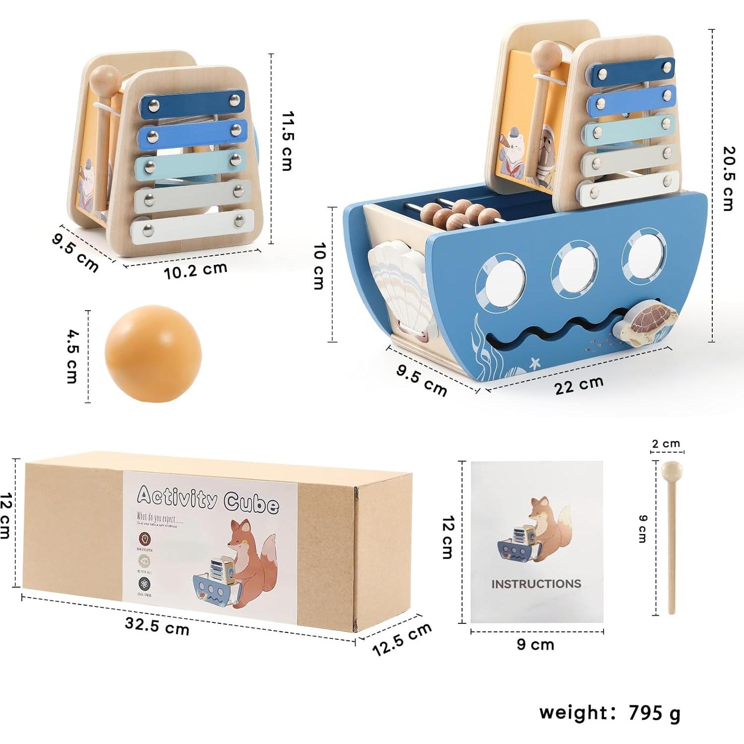 Cubo de Actividad de Madera Promise Babe 5 en 1 Oceánico