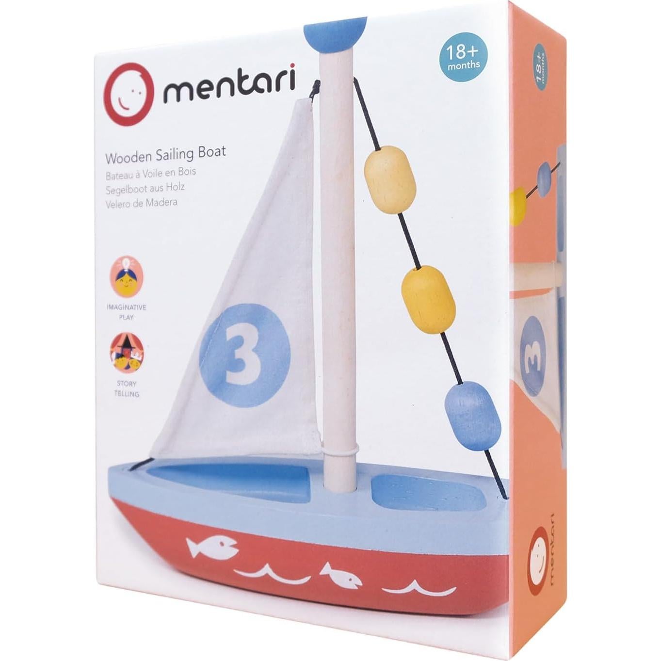 Barco de Vela de Madera Mentari - Juguete Imaginativo 15.5cm