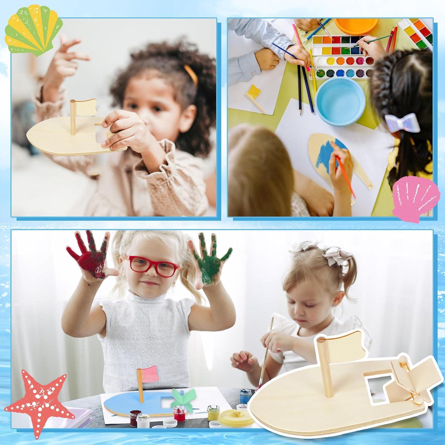 Kits de Barcos de Madera DIY Amersumer - 10 Pcs para Pintar