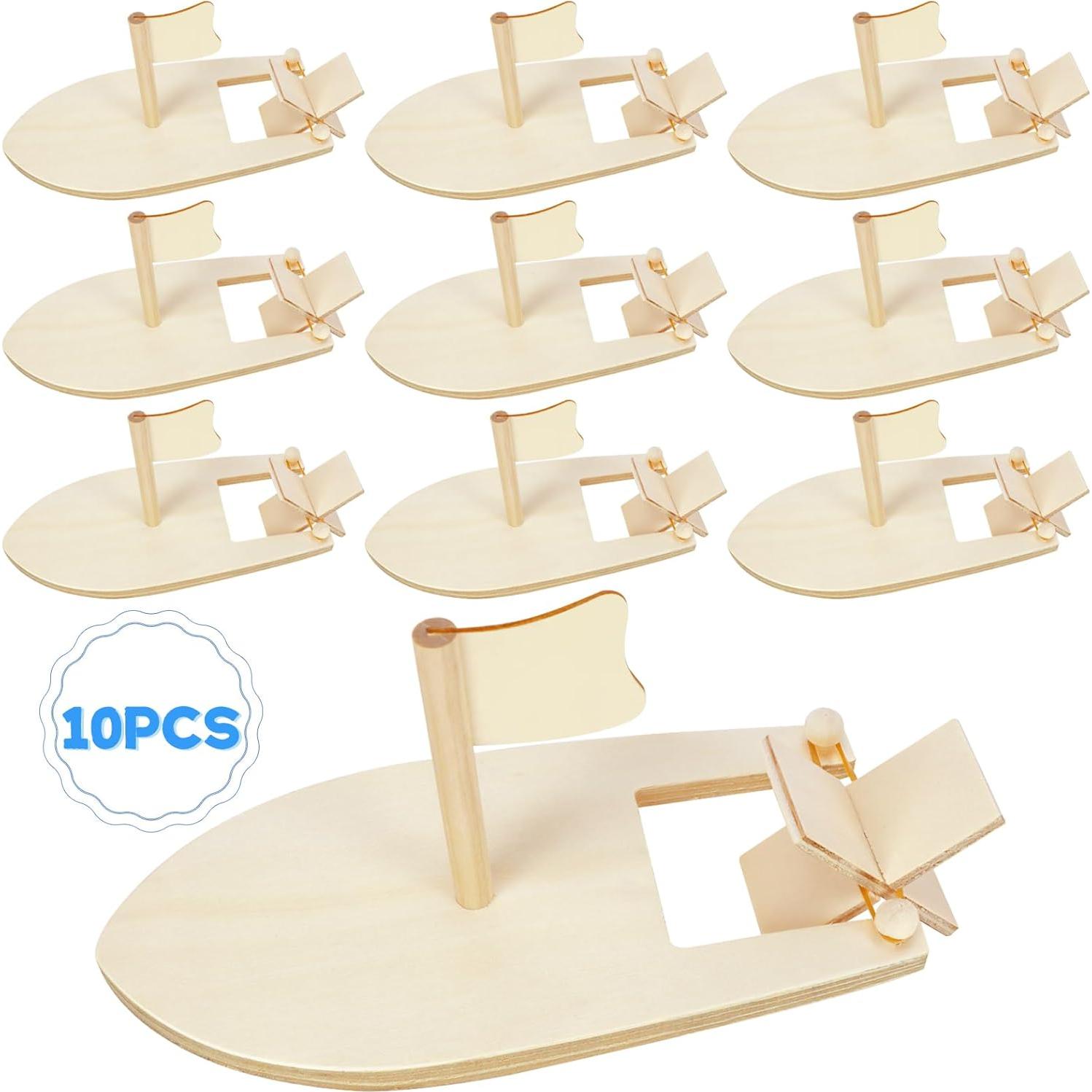 Kits de Barcos de Madera DIY Amersumer - 10 Pcs para Pintar