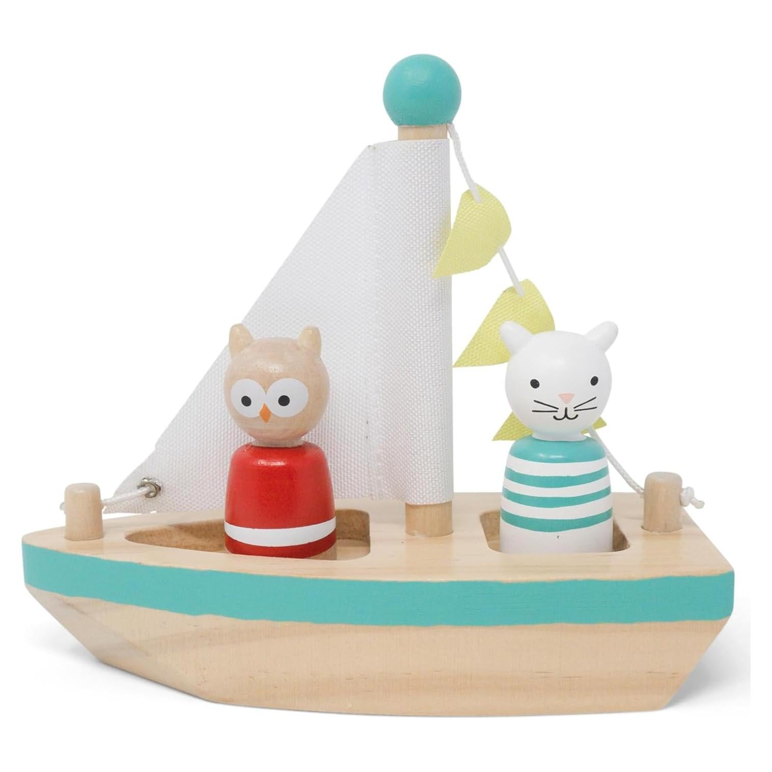 Barco de Juguete de Madera Jack Rabbit Creations - Búho y Gato