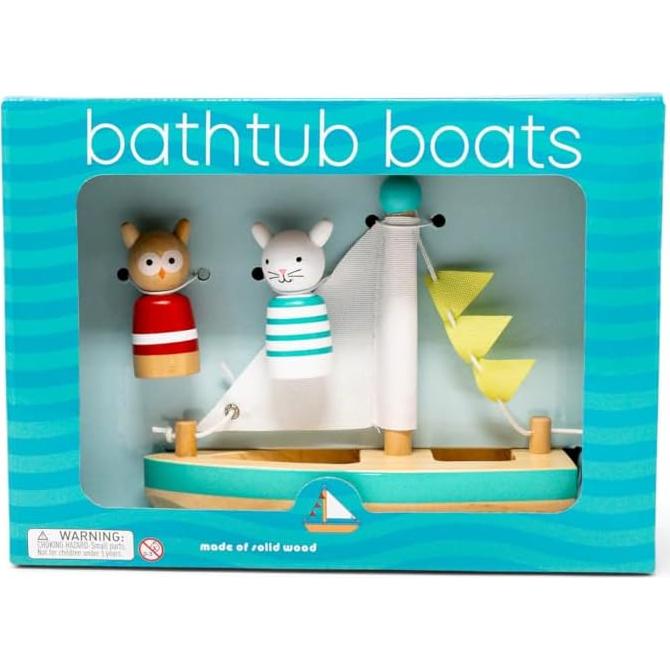 Barco de Juguete de Madera Jack Rabbit Creations - Búho y Gato
