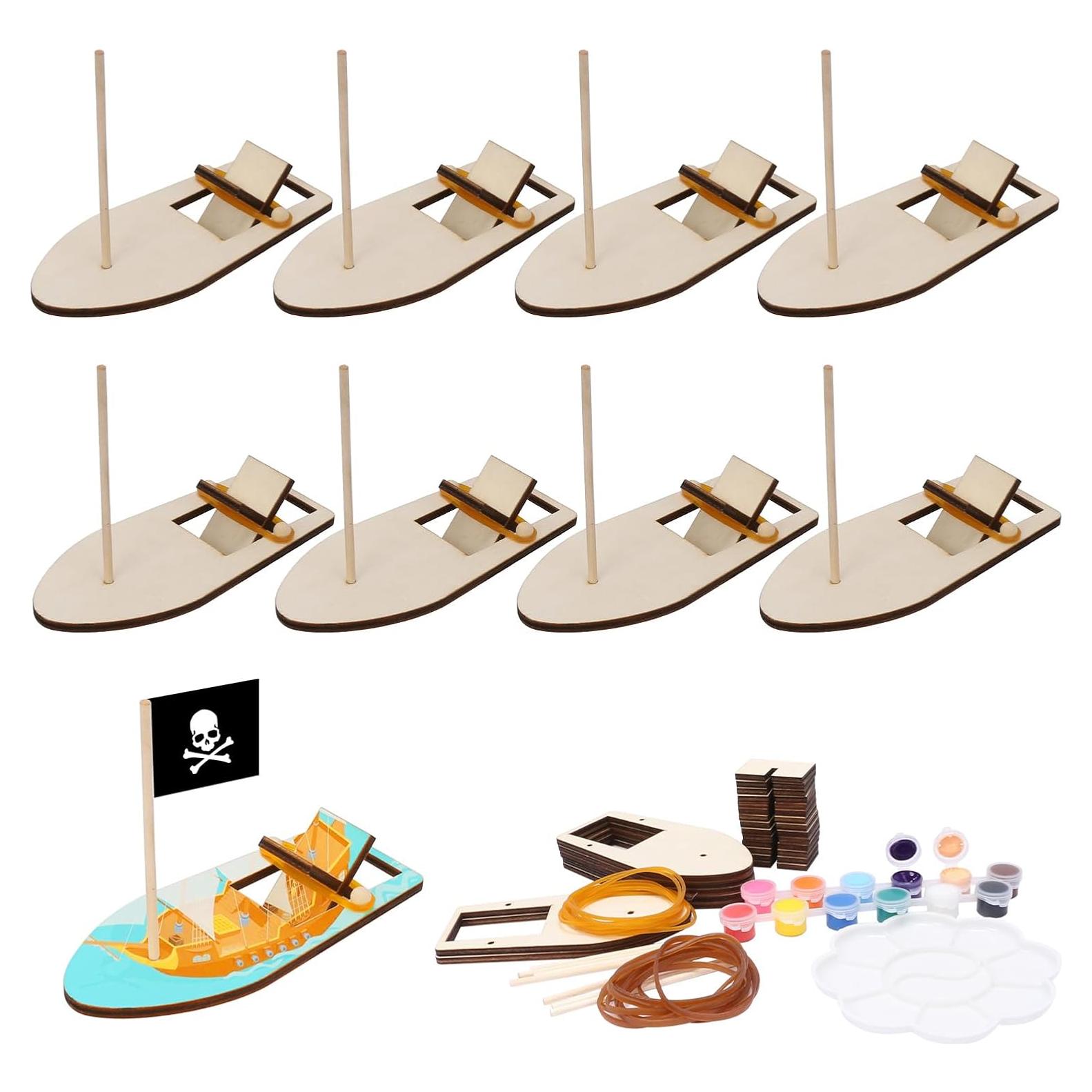Kit de Manualidades Fennoral Barcos de Madera para Niños 8 Piezas