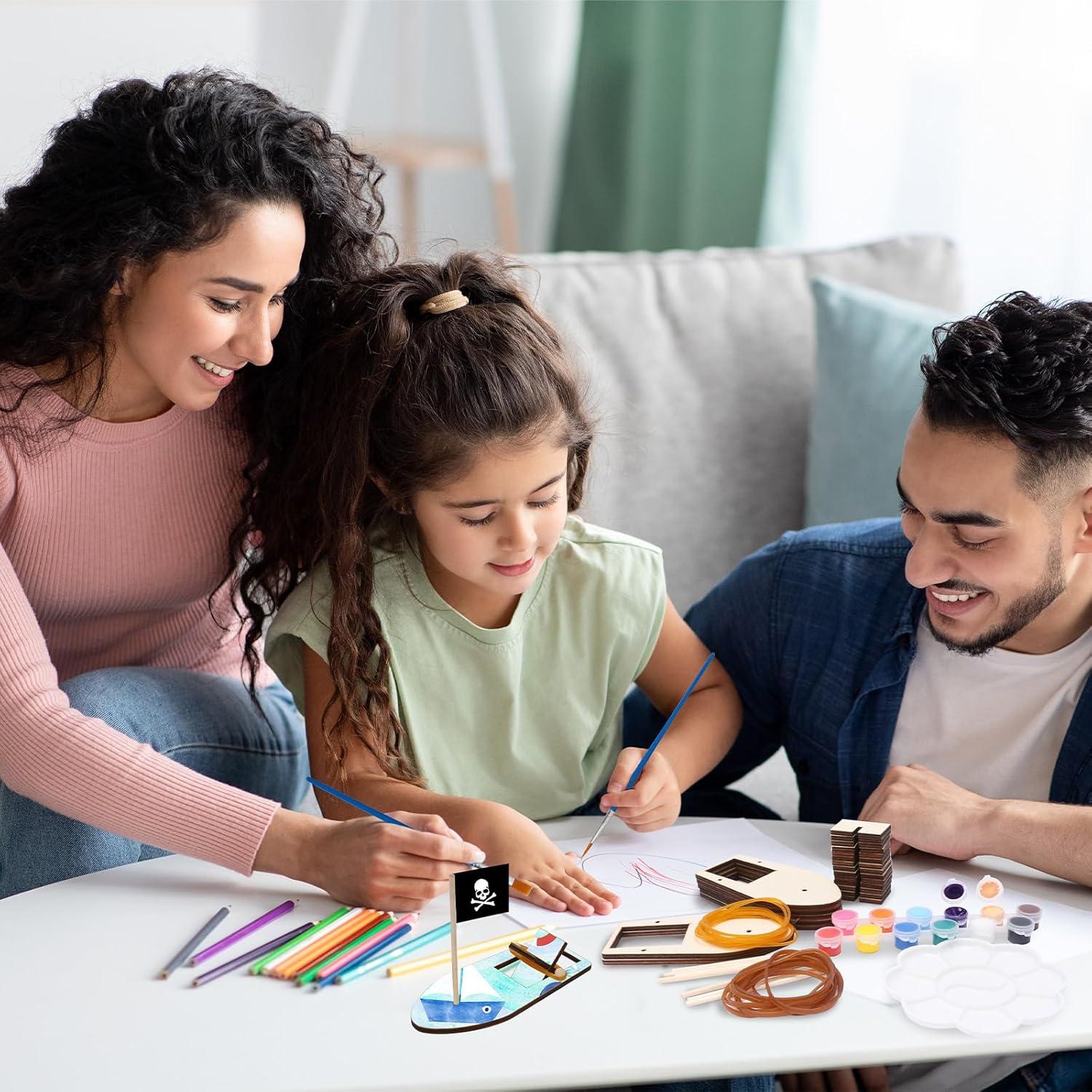 Kit de Manualidades Fennoral Barcos de Madera para Niños 8 Piezas