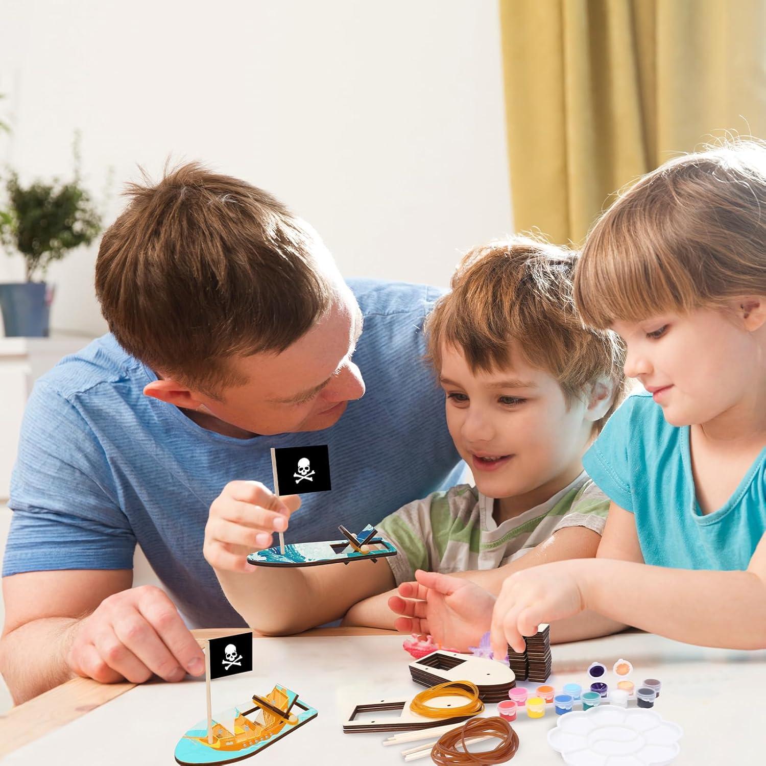 Kit de Manualidades Fennoral Barcos de Madera para Niños 8 Piezas