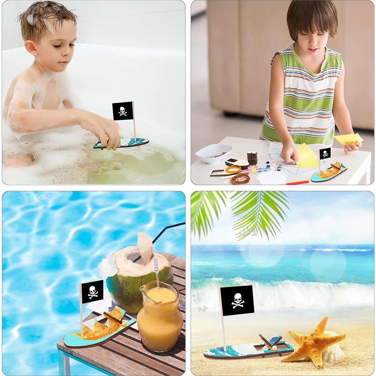 Kit de Manualidades Fennoral Barcos de Madera para Niños 8 Piezas