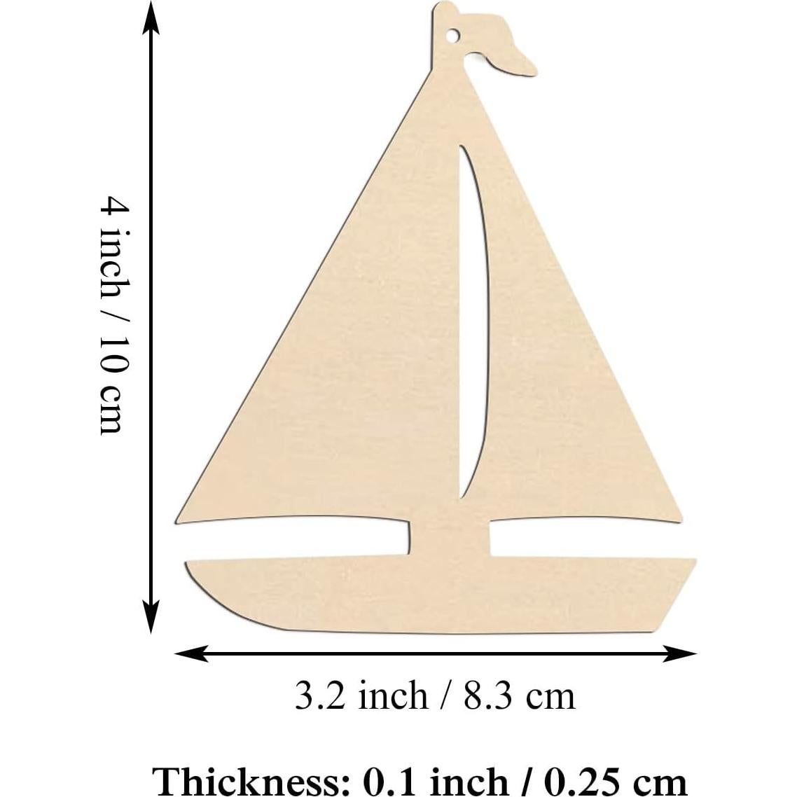 20 Recortes de Madera Velero JANOU 10x8.3 cm Manualidades