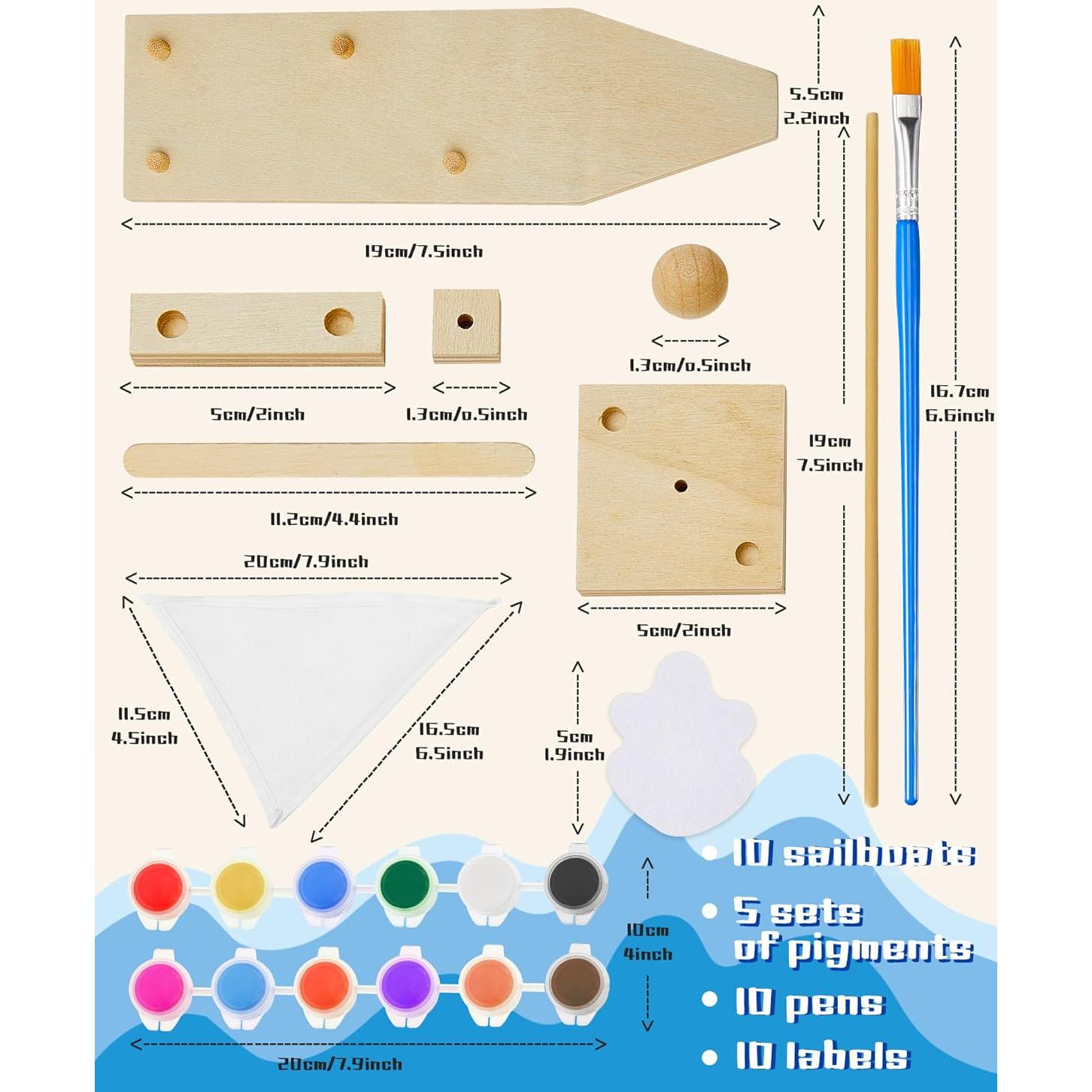 Kits de Barco de Vela de Madera Jenaai - 10 Piezas para Pintar