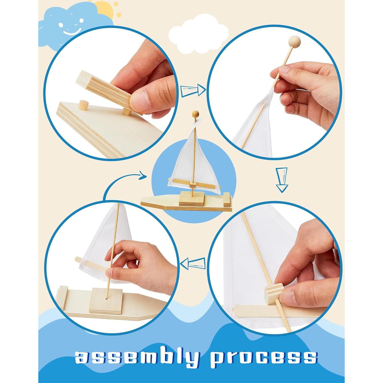 Kits de Barco de Vela de Madera Jenaai - 10 Piezas para Pintar