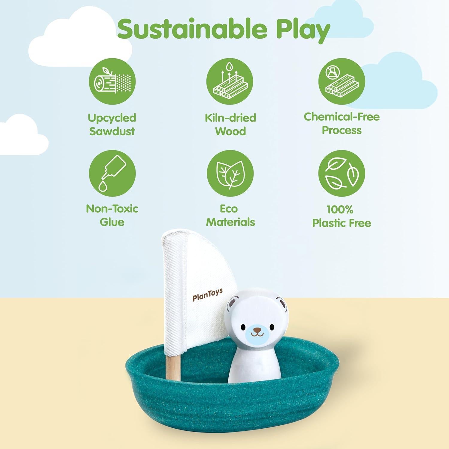 Barco de Vela de Oso Polar PlanToys - Juguete de Baño Ecológico