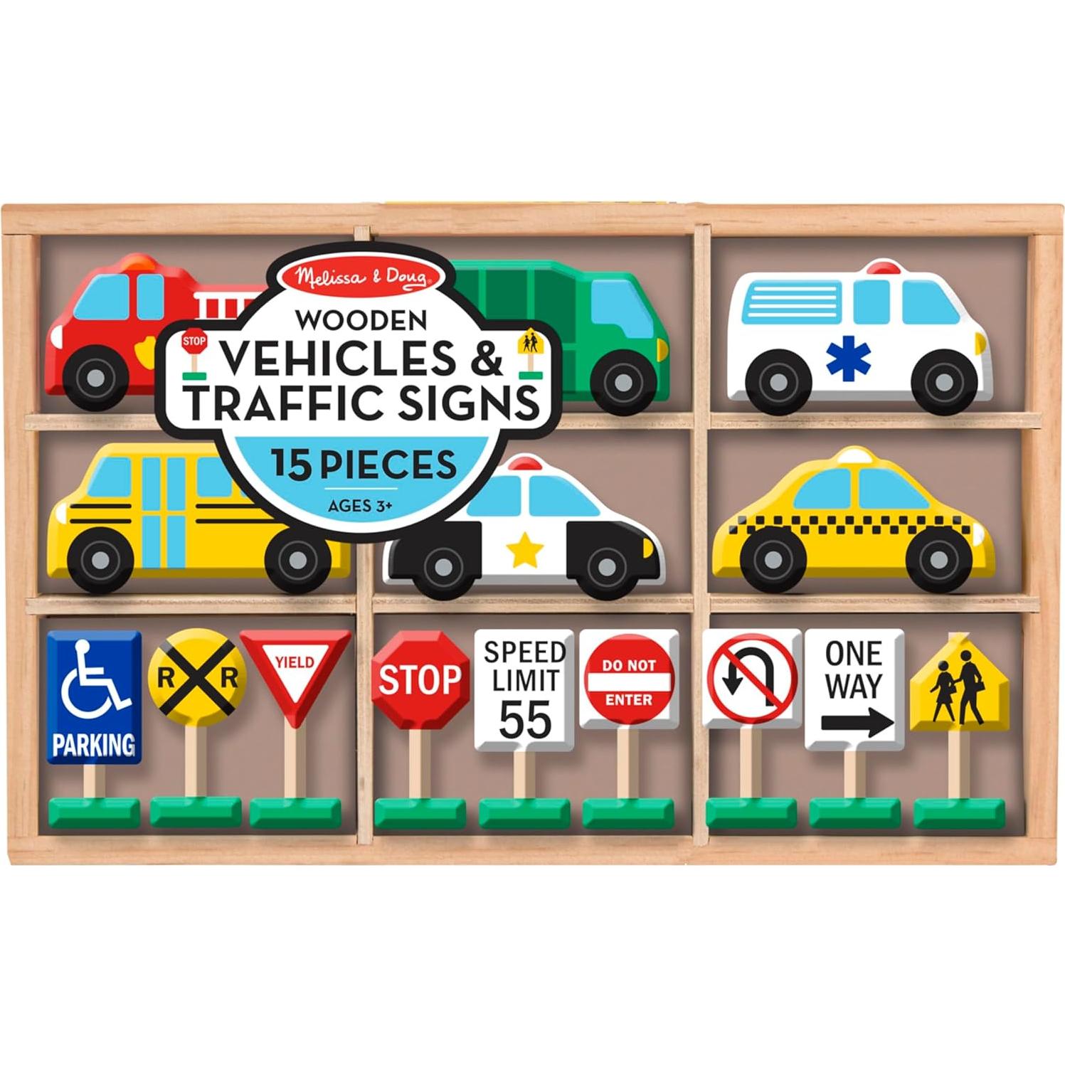 Vehículos de Madera Melissa y Doug con 15 Piezas y Señales