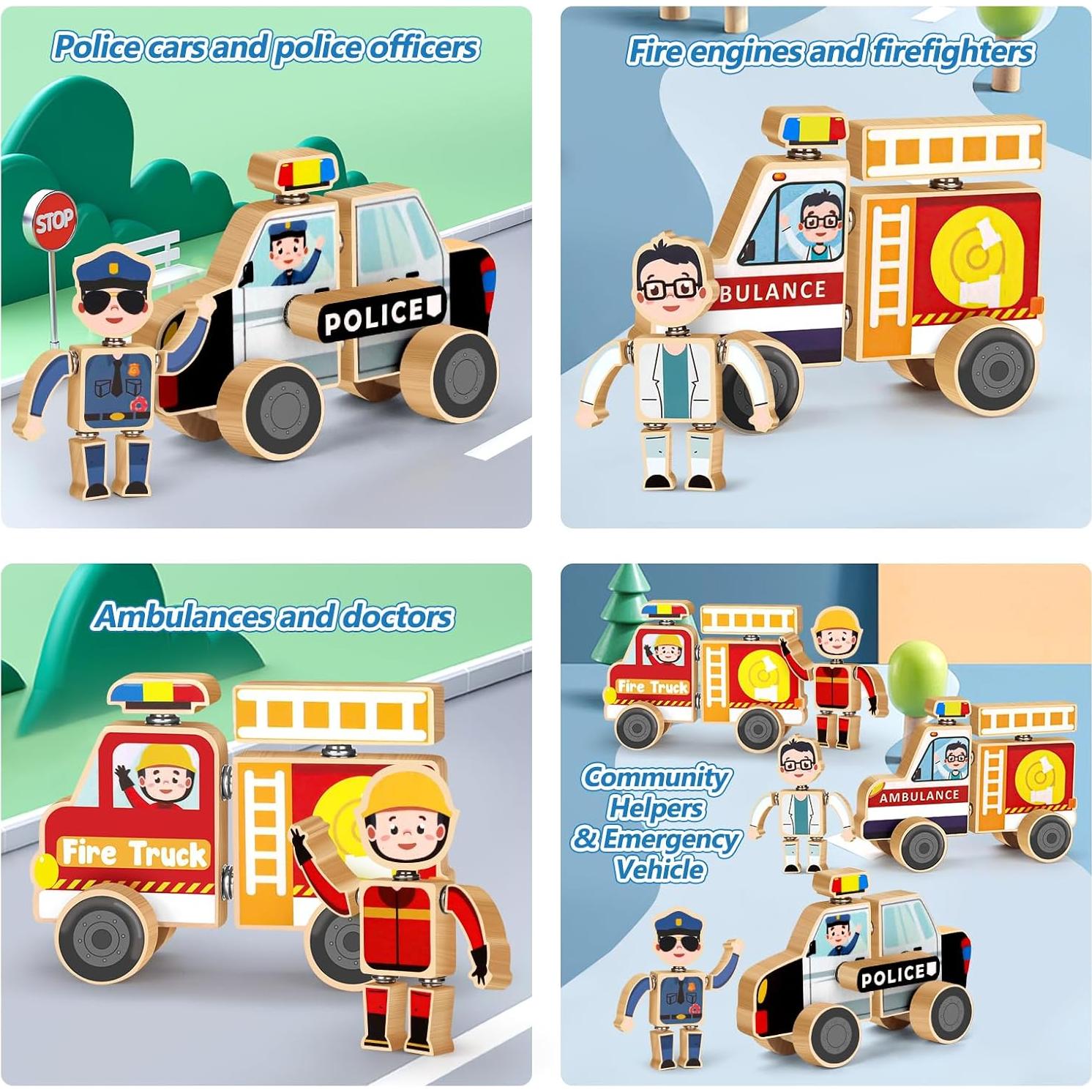 Juguetes de Madera STEM Vehículos de Emergencia Hdsahdok 41 Piezas