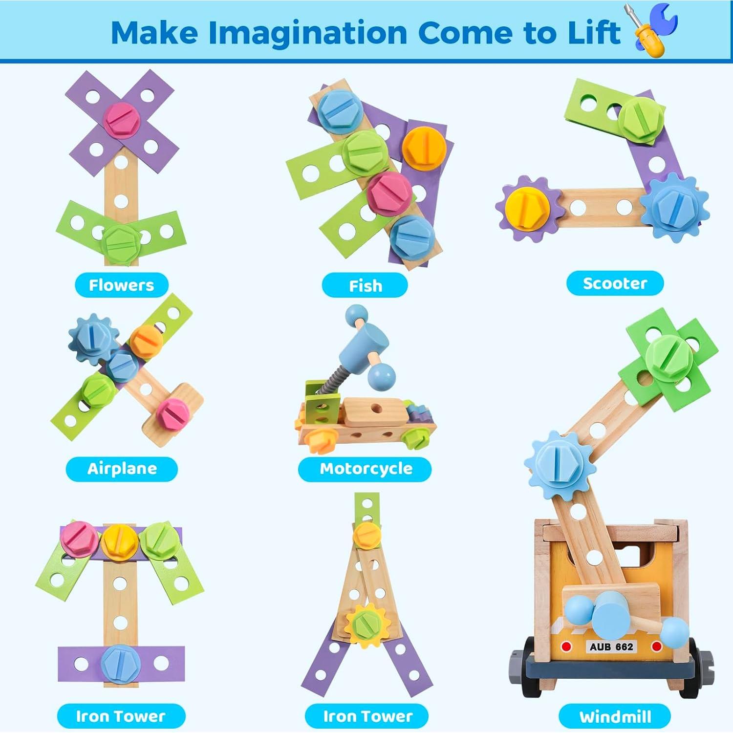 Juego de herramientas de madera 38PCS para niños 2-6 años