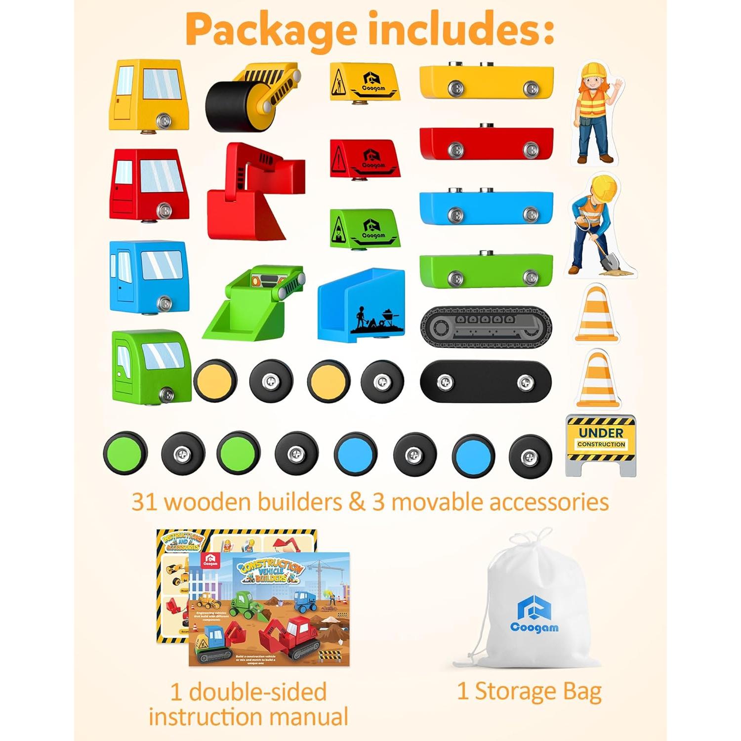 Juguete Educativo Coogam - Vehículos de Madera para Armar 4 en 1