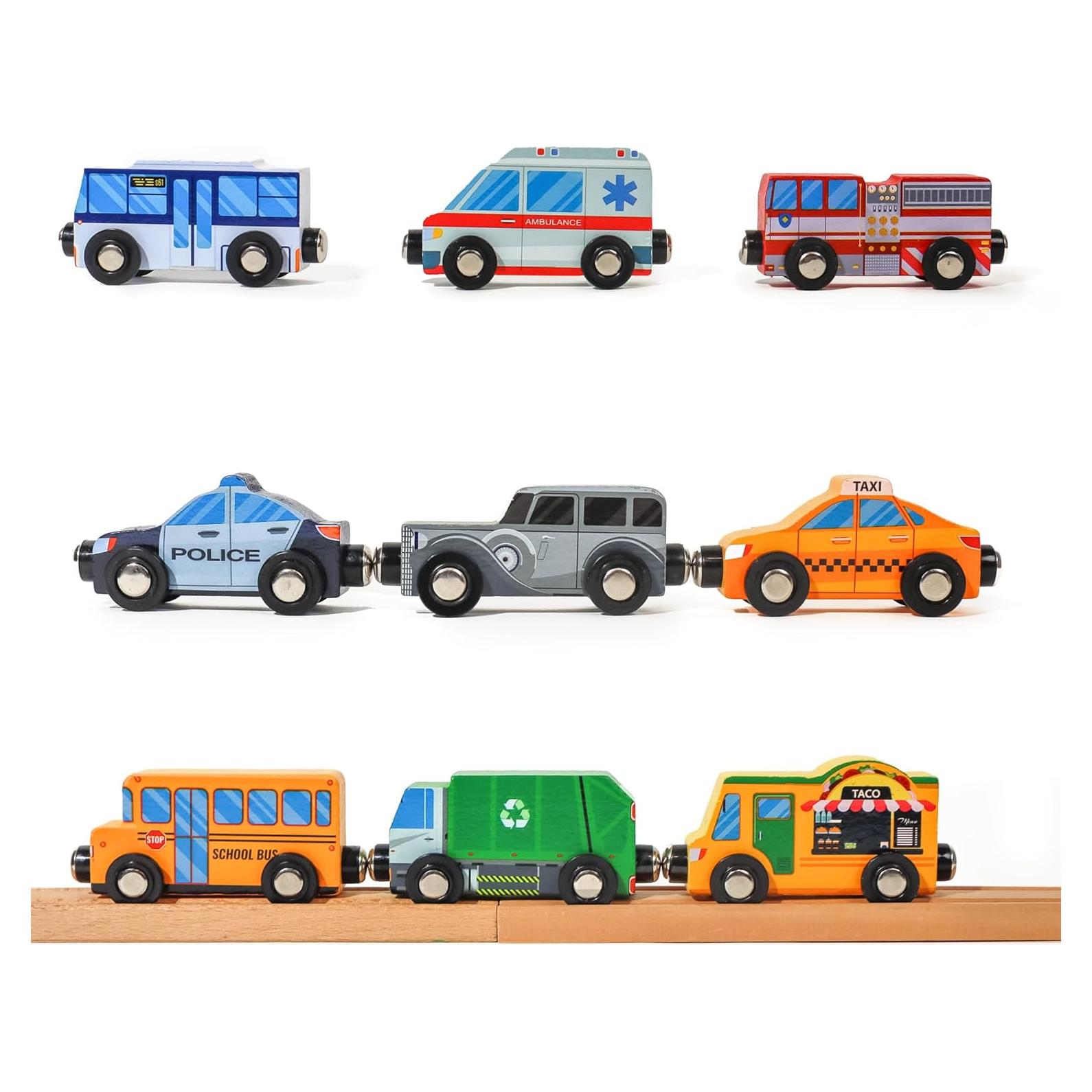 Juego de 9 Coches de Madera con Imán - Twinkle Toys