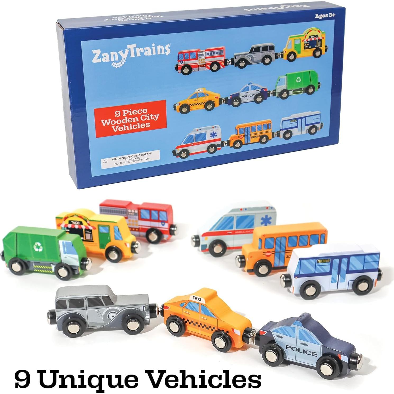 Juego de 9 Coches de Madera con Imán - Twinkle Toys