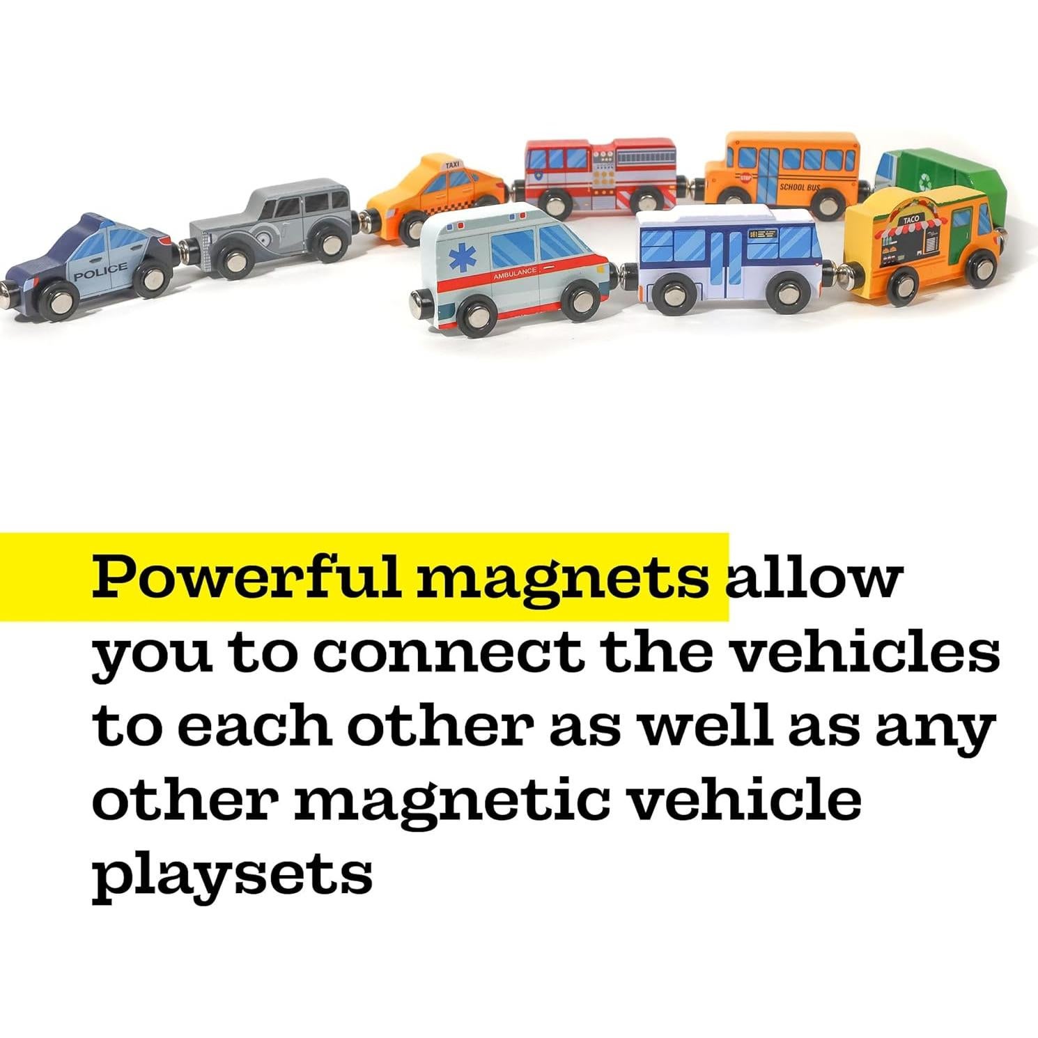 Juego de 9 Coches de Madera con Imán - Twinkle Toys