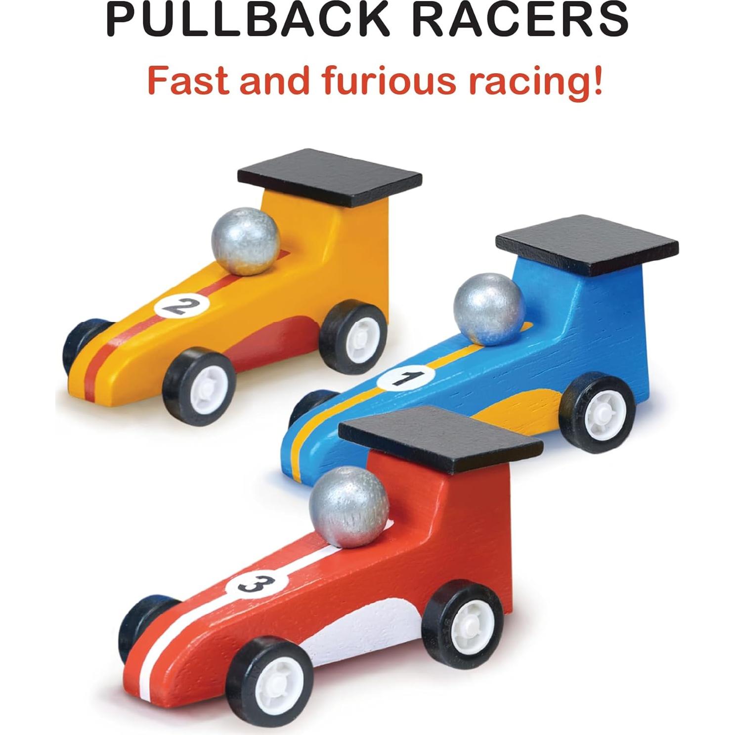 Coches de Carreras de Retroceso Mentari - 3 Piezas de Madera