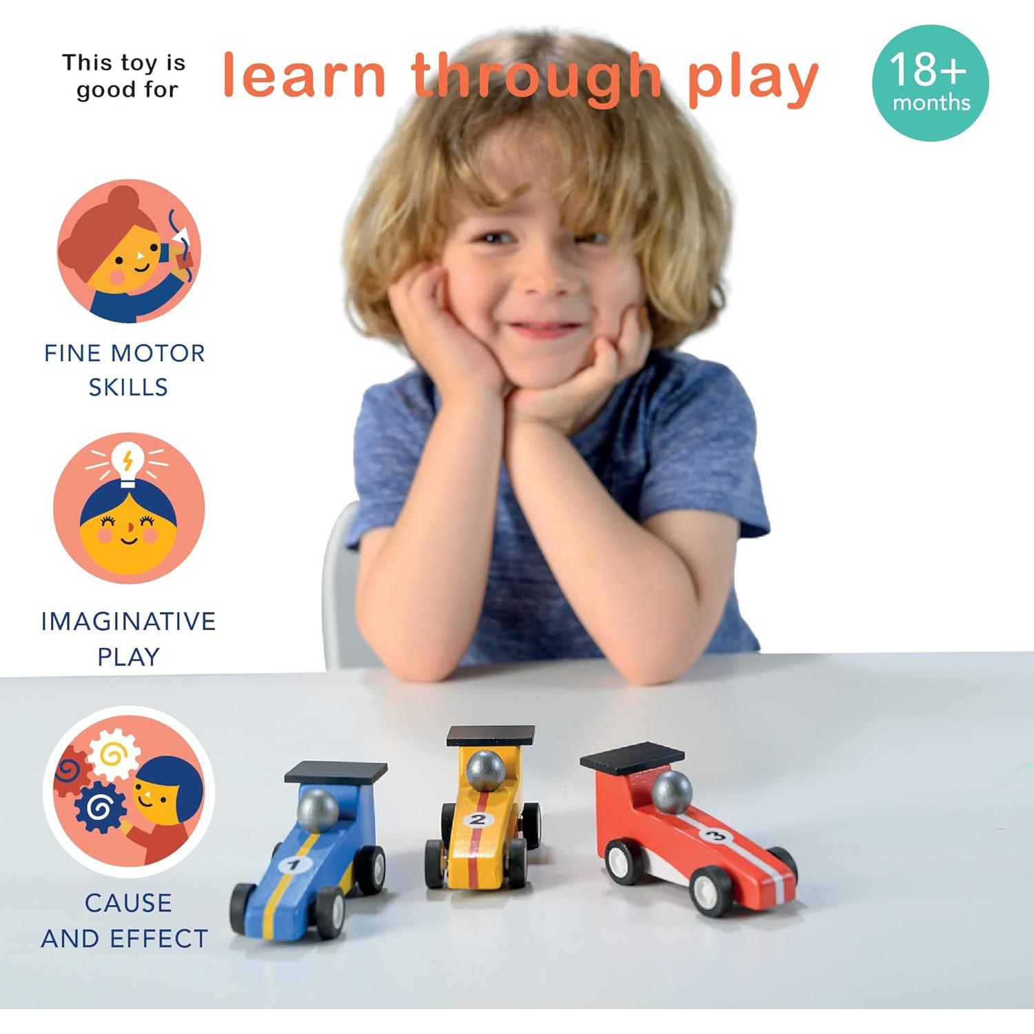 Coches de Carreras de Retroceso Mentari - 3 Piezas de Madera