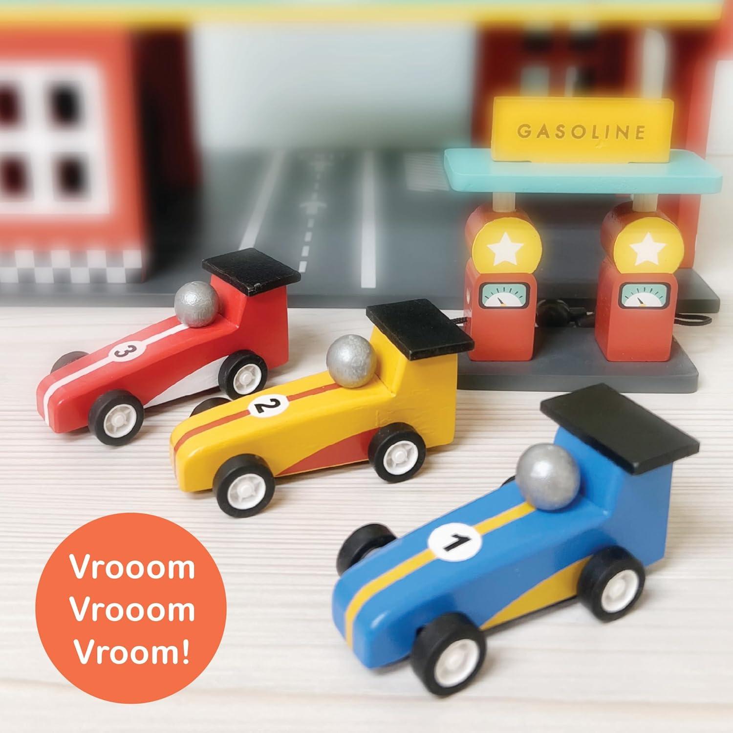 Coches de Carreras de Retroceso Mentari - 3 Piezas de Madera