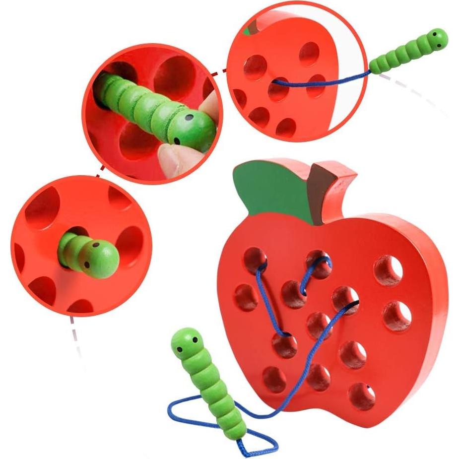 Juguete de Enhebrado de Madera JCREN Manzana 15x14x2.6 cm
