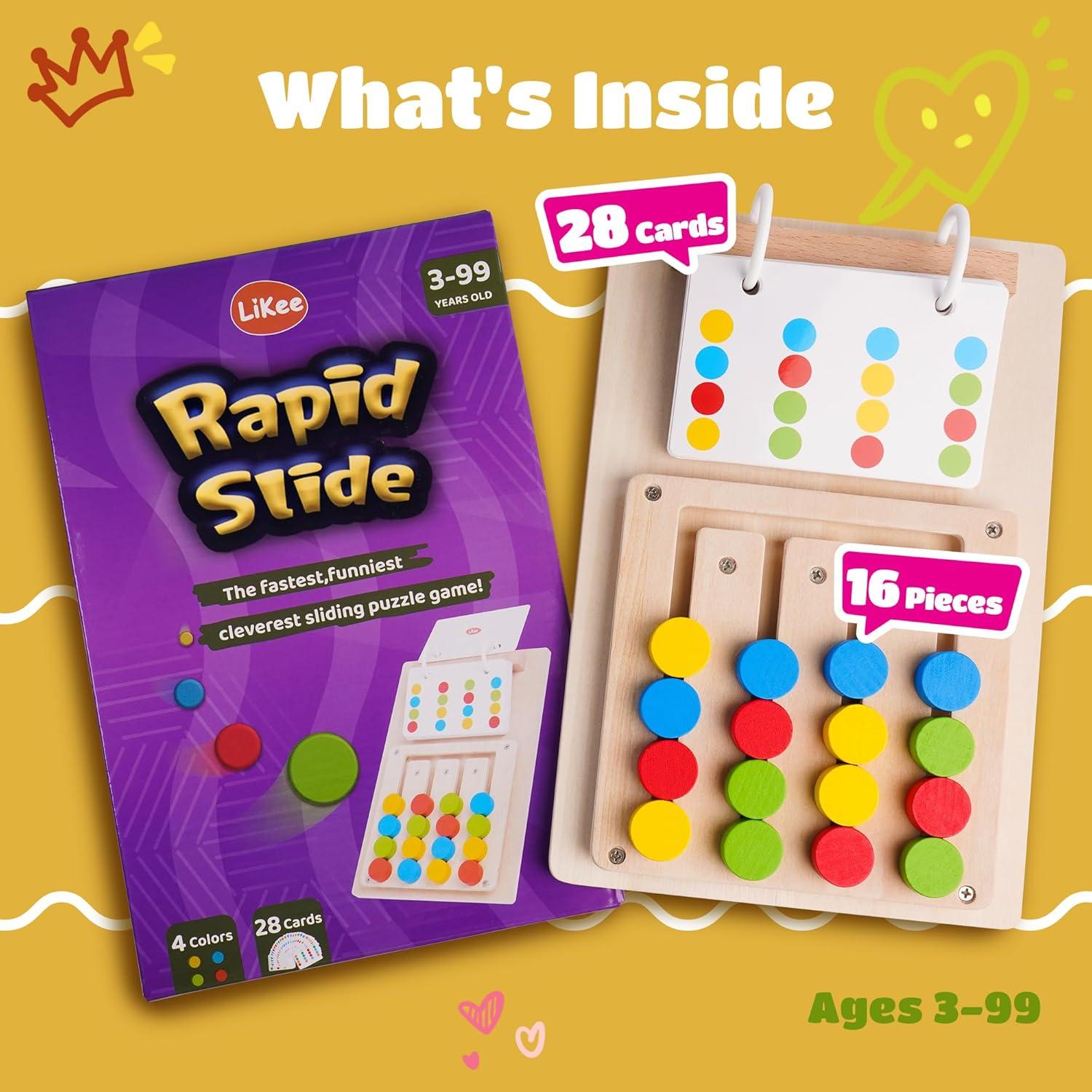 LiKee Slide Puzzle Color Sorting Matching Toys, Airplane Car Travel Busy Board for Toddler No-Lose-Parts and Portable, Montessori Wooden Educational Toys Board Games for Kids Boys Girls 3+ Years Old