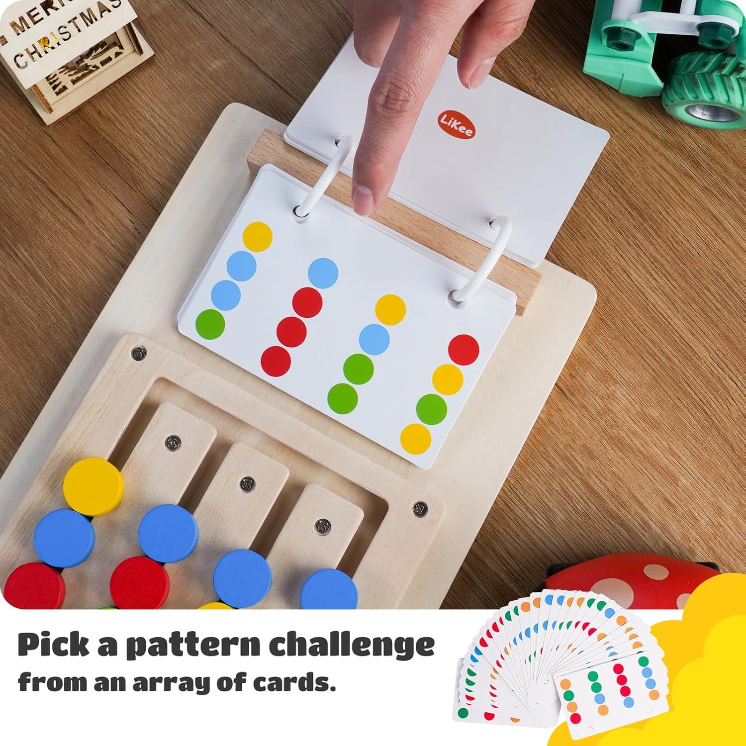 LiKee Slide Puzzle Color Sorting Matching Toys, Airplane Car Travel Busy Board for Toddler No-Lose-Parts and Portable, Montessori Wooden Educational Toys Board Games for Kids Boys Girls 3+ Years Old