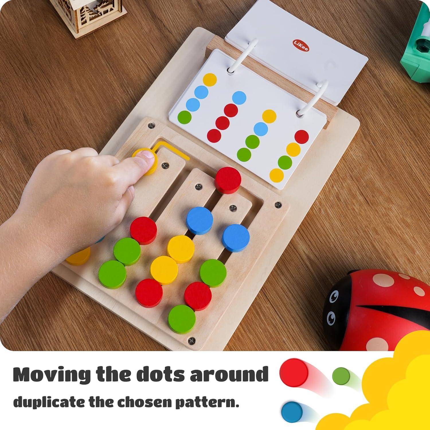 LiKee Slide Puzzle Color Sorting Matching Toys, Airplane Car Travel Busy Board for Toddler No-Lose-Parts and Portable, Montessori Wooden Educational Toys Board Games for Kids Boys Girls 3+ Years Old