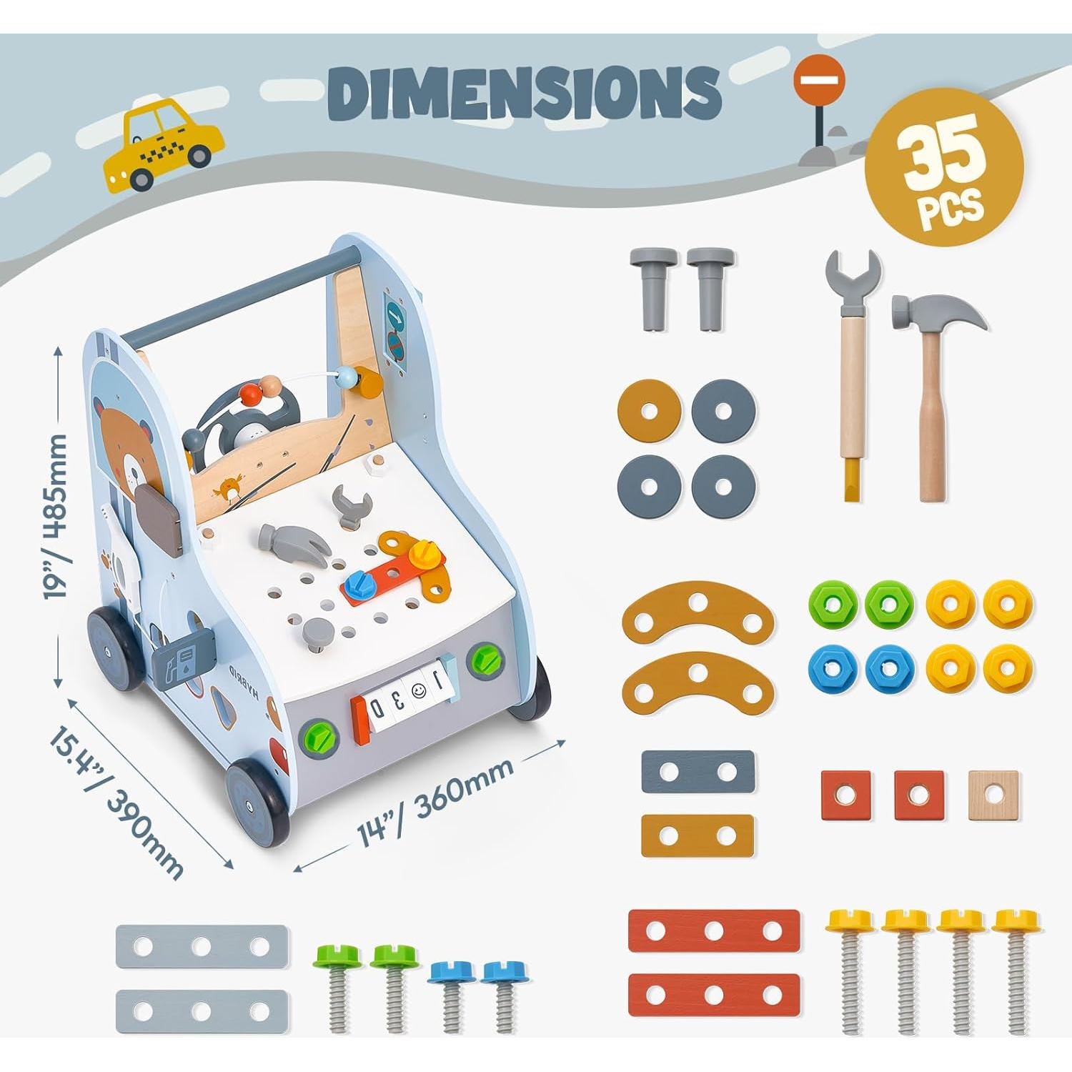 Andador de bebé de madera Goli Toys 3 en 1 con actividades