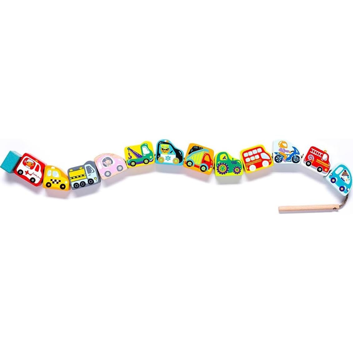 CUBIKA Juguete de Enhebrar Coches de Madera - Montessori 3+