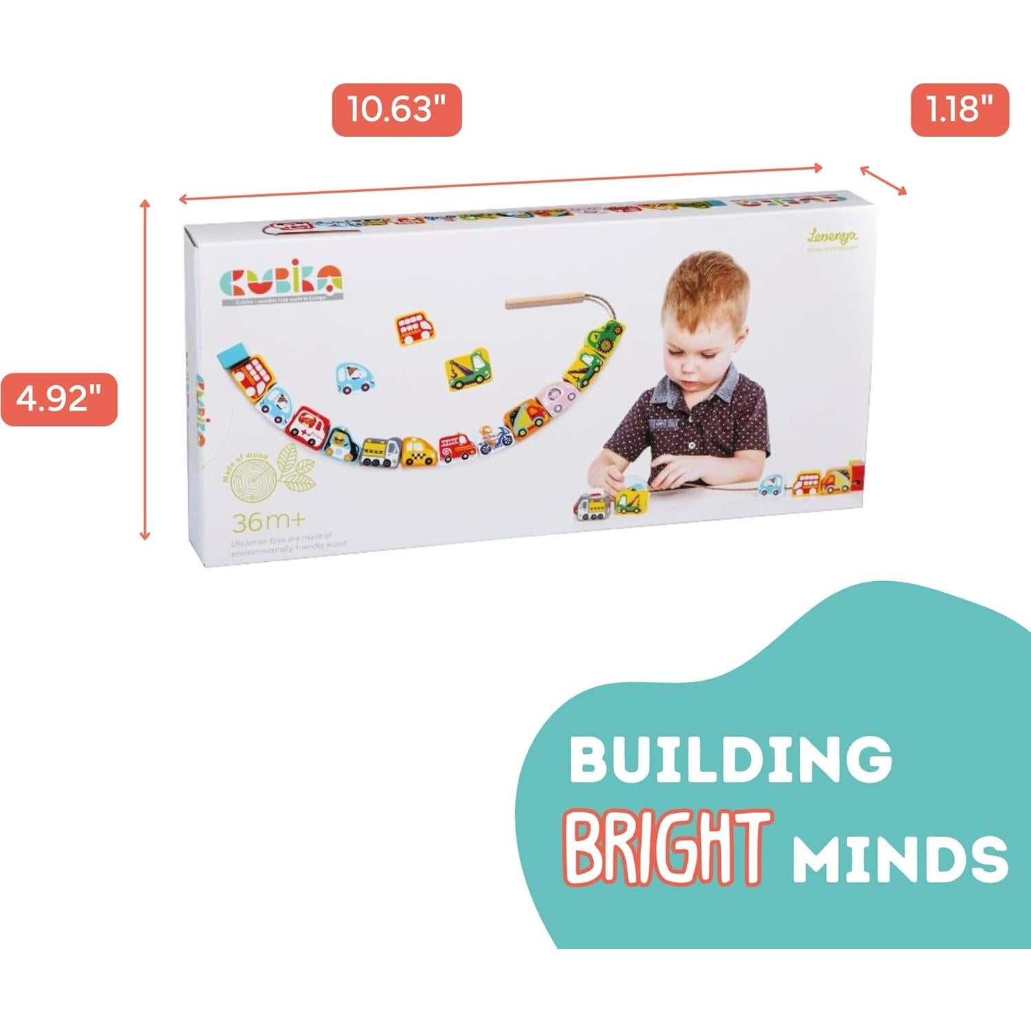 CUBIKA Juguete de Enhebrar Coches de Madera - Montessori 3+