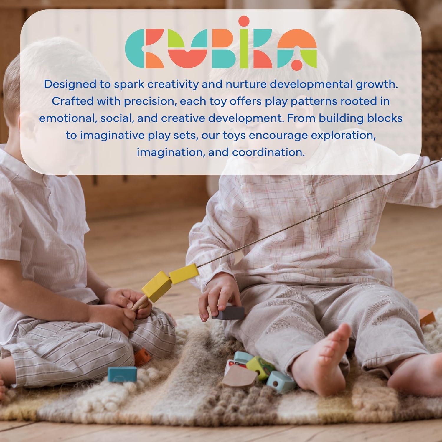 CUBIKA Juguete de Enhebrar Coches de Madera - Montessori 3+