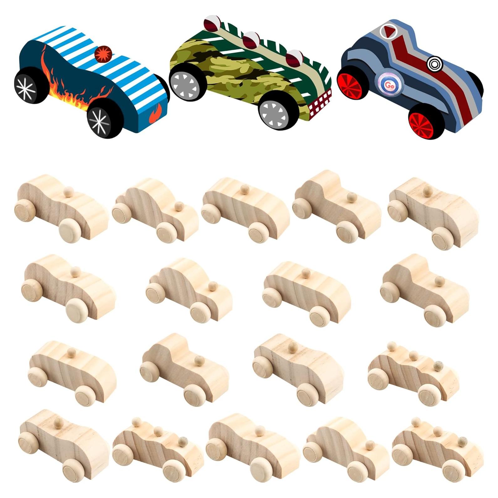 Haconba 18 Coches de Madera DIY para Pintar y Personalizar