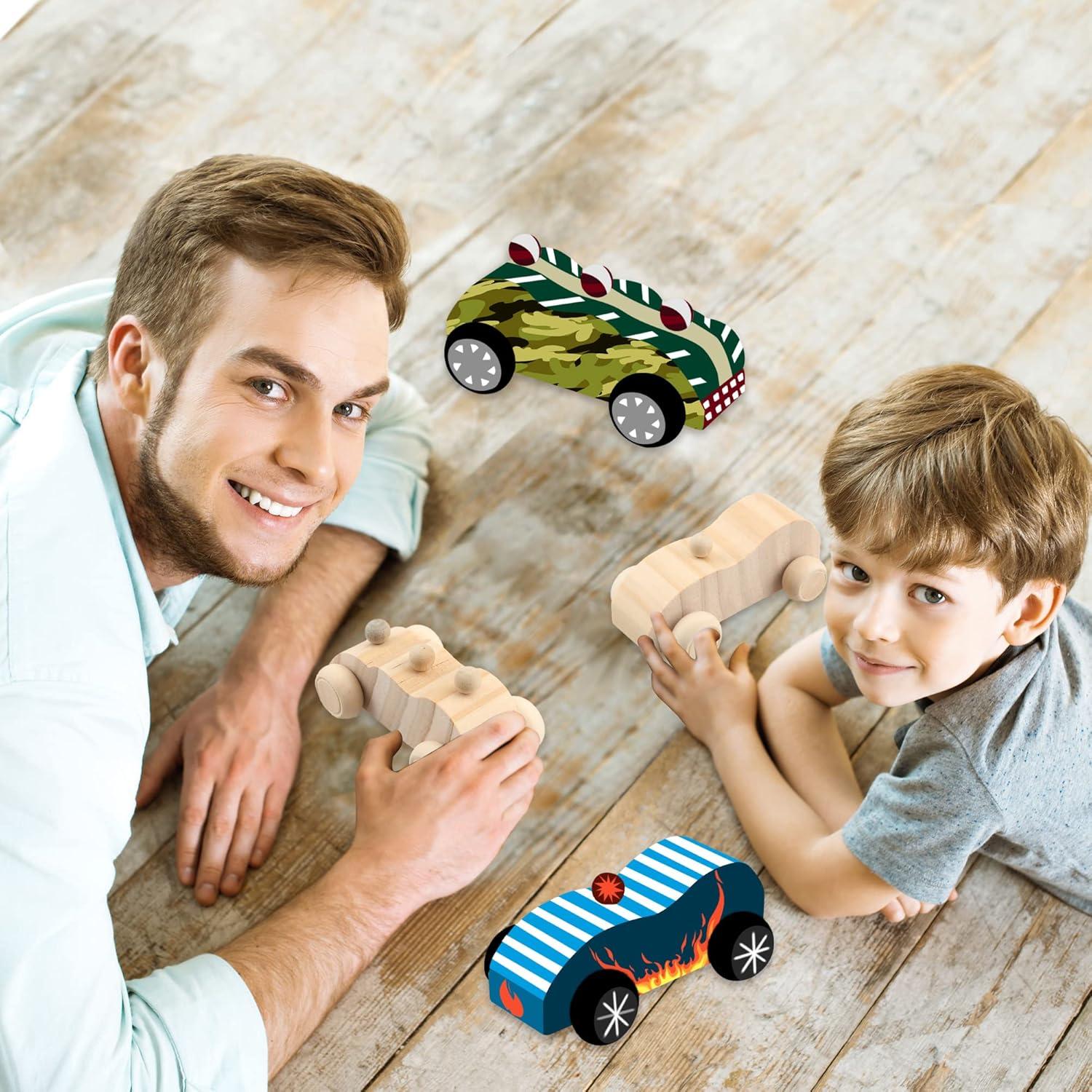 Haconba 18 Coches de Madera DIY para Pintar y Personalizar