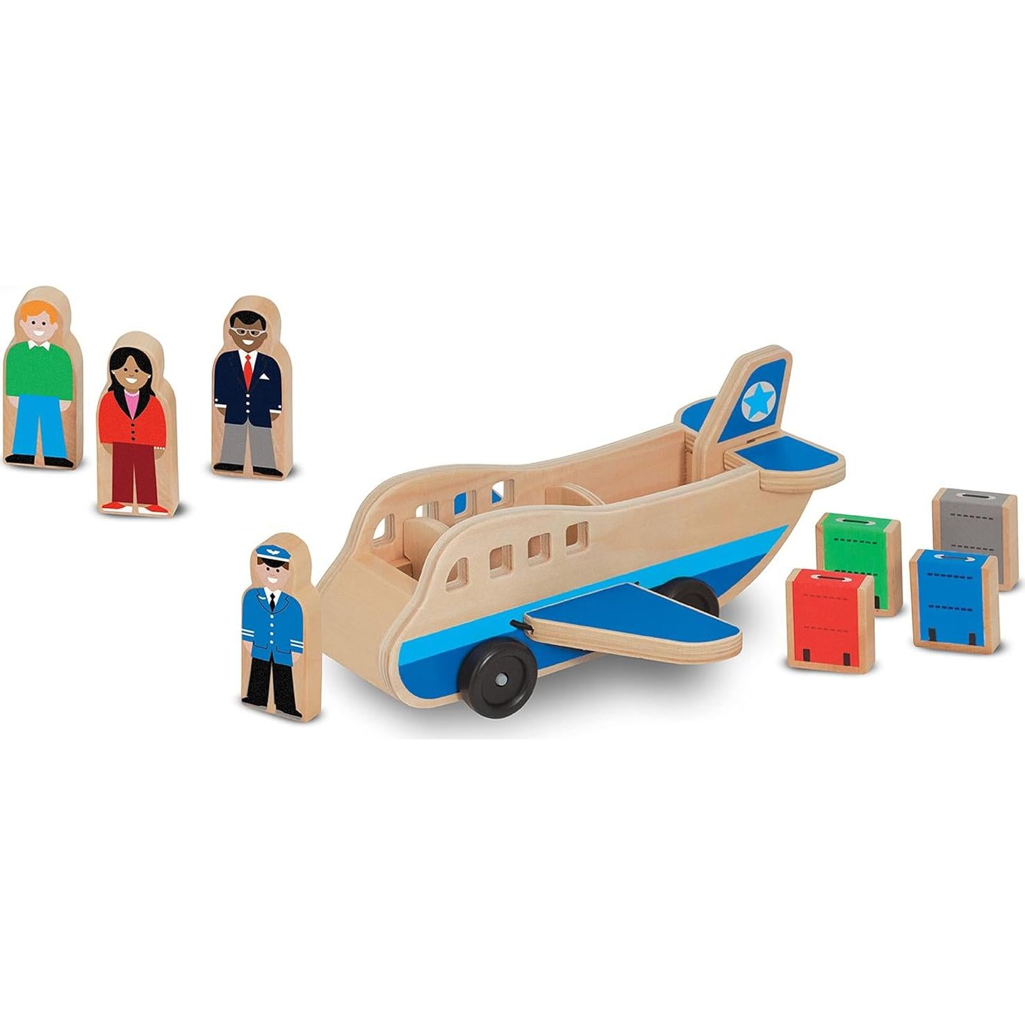 Juego de Avión de Madera Melissa & Doug con 4 Figuras y 4 Maletas