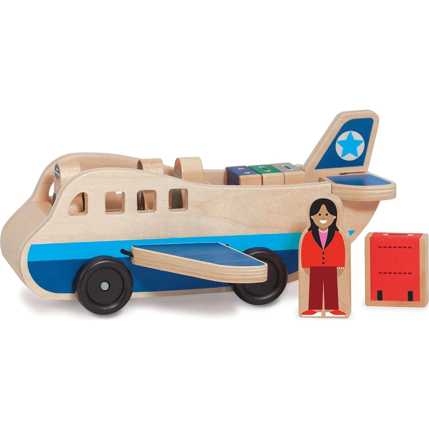 Juego de Avión de Madera Melissa & Doug con 4 Figuras y 4 Maletas