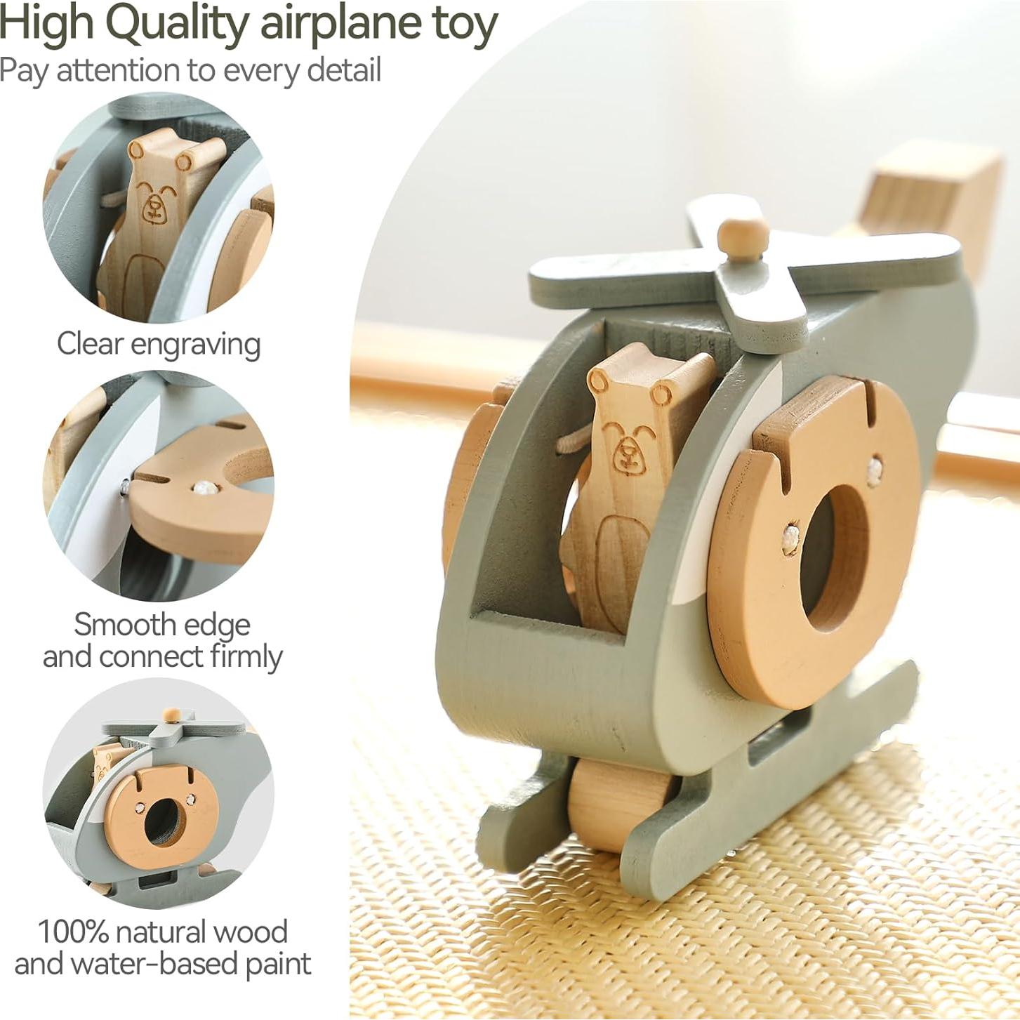 Avión de Madera EERKEOD para Niños - Juguete Montessori 12x4.5x8cm